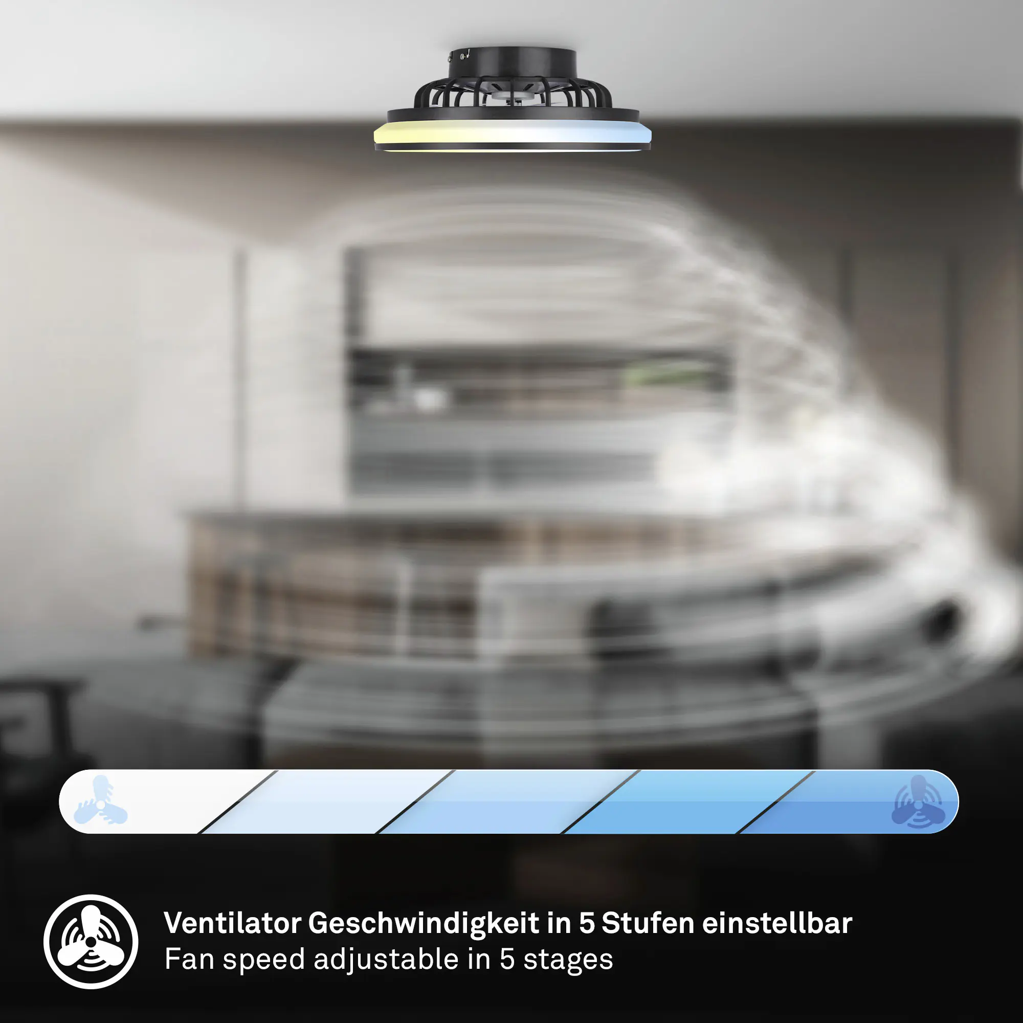 Briloner LED Deckenleuchte mit Ventilator Venturo Ø 38 cm 24 W schwarz matt dimmbar