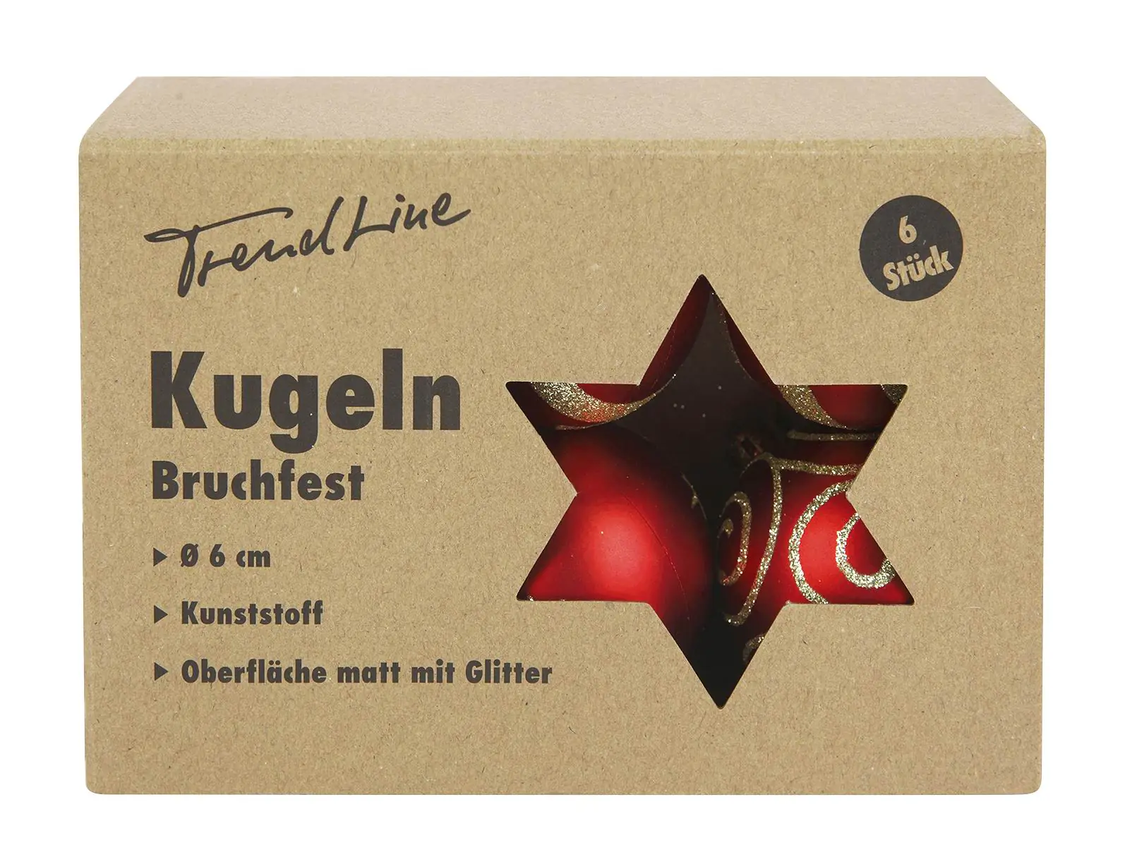 TrendLine Weihnachtskugeln bruchfest, langlebig Ø 6 cm rot mattiert 6 Stück