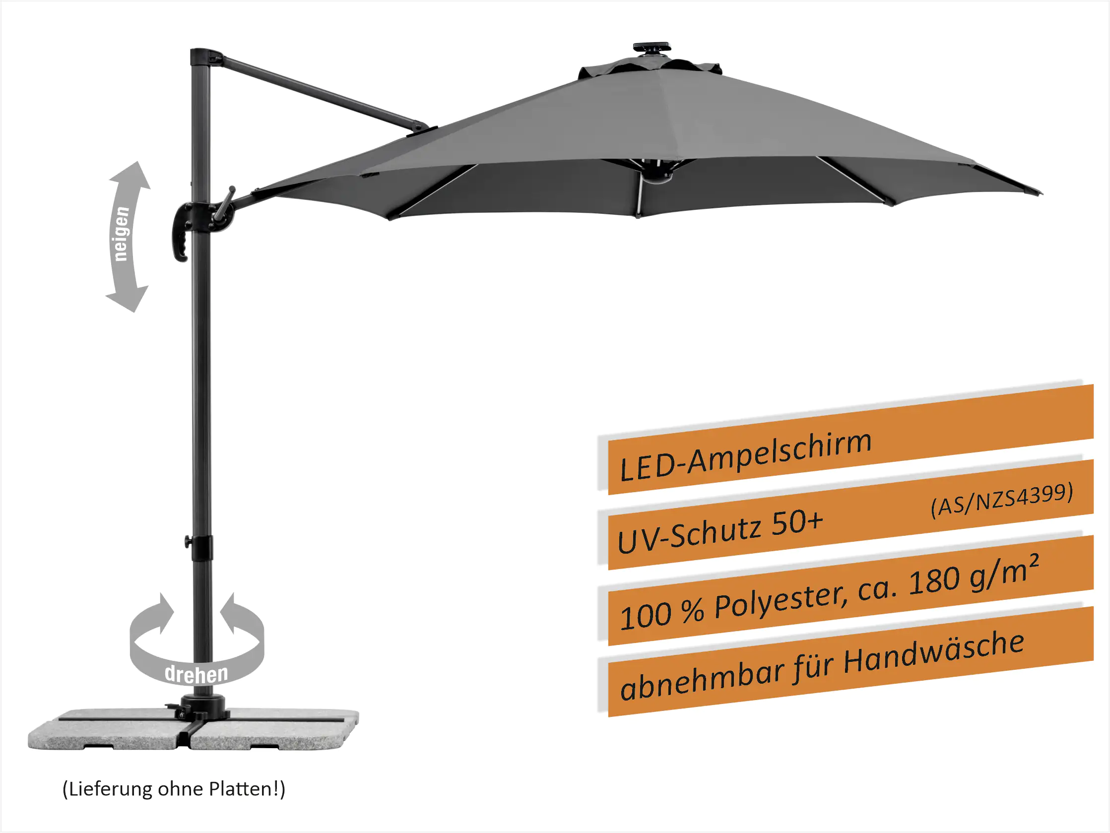 Schneider Ampelschirm Rhodos Blacklight anthrazit Ø 300 cm Schneider Ampelschirm Rhodos Blacklight anthrazit Ø 300 cm