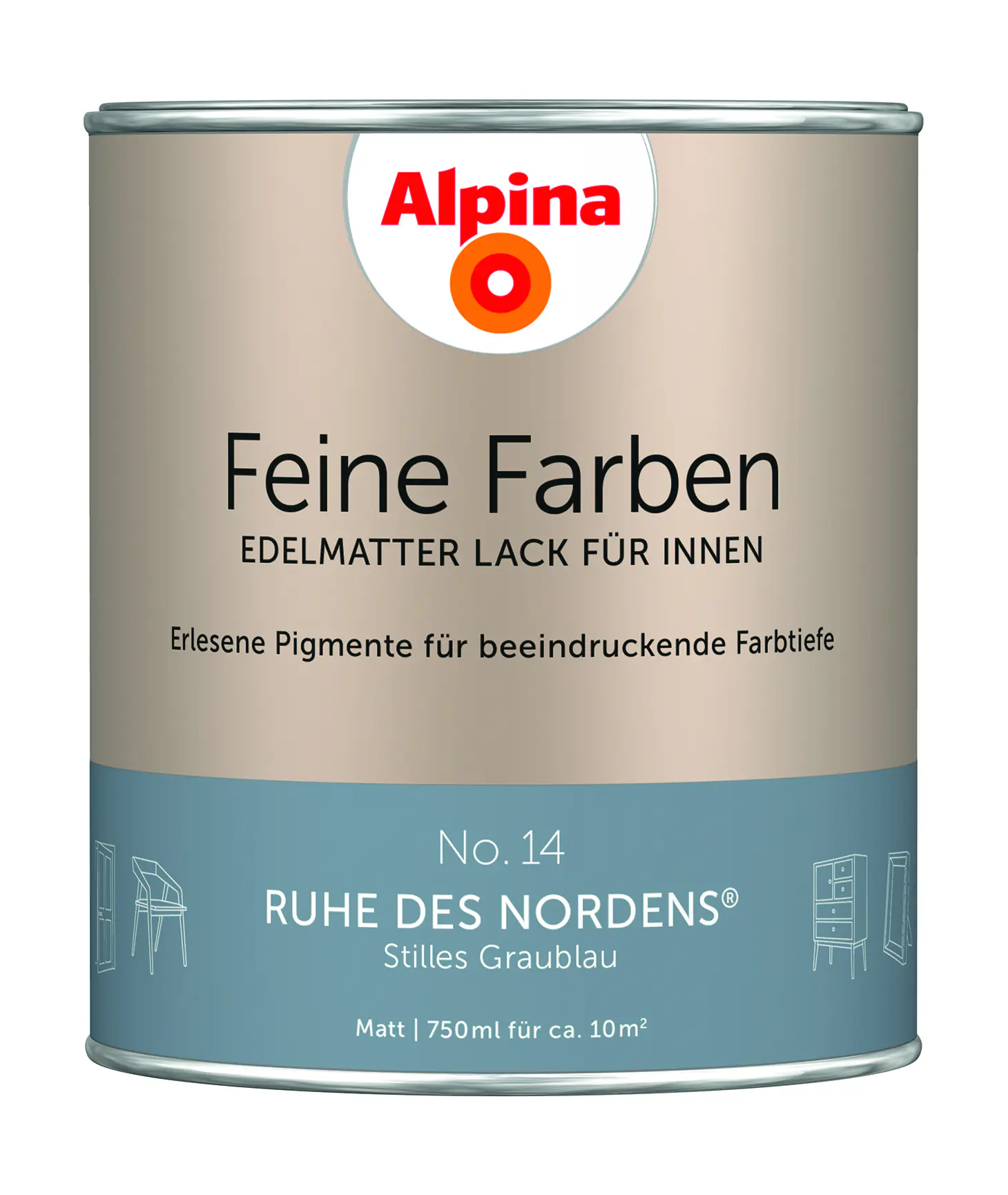 Alpina Feine Farben Lack No. 14 Ruhe des Nordens - graublau 750 ml