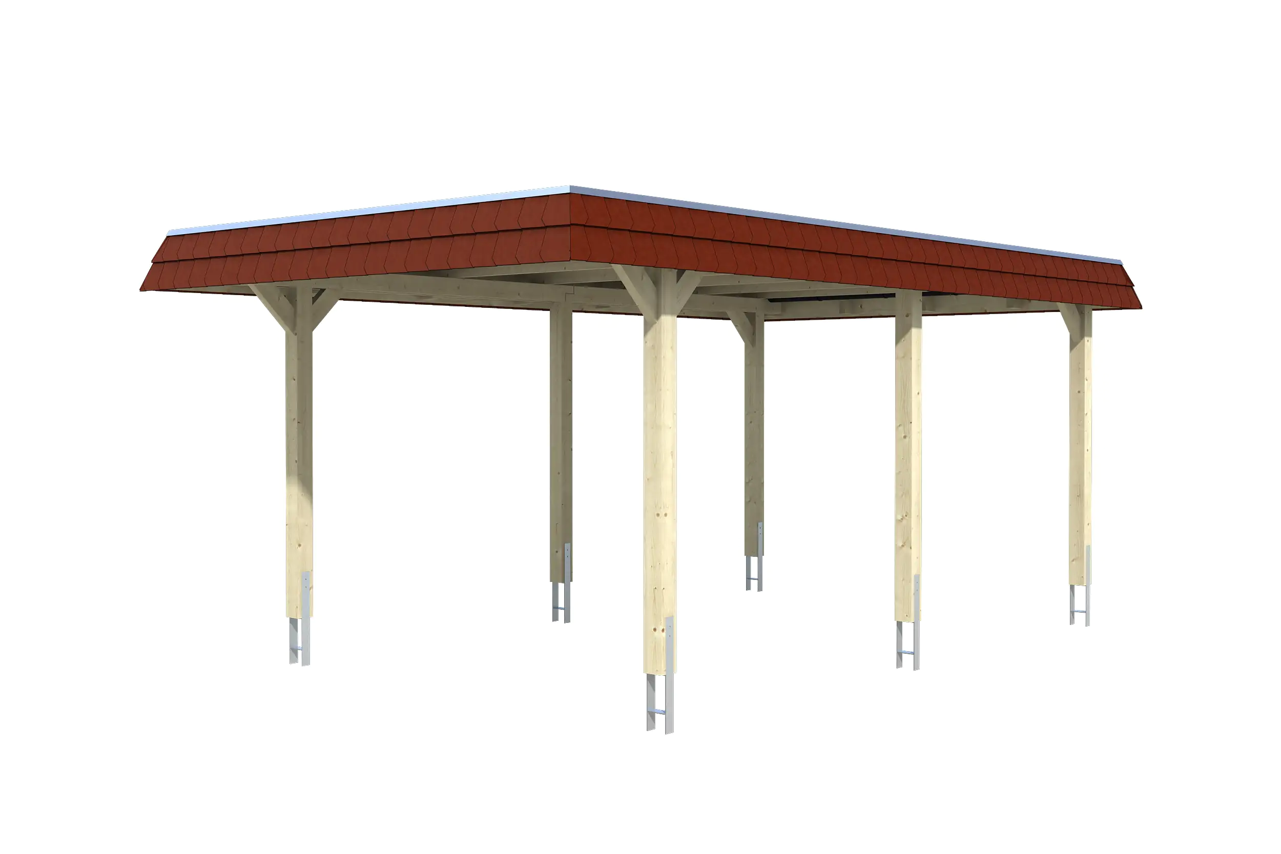 SKAN HOLZ Carport Wendland 362 x 628 cm mit EPDM-Dach, rote Blende