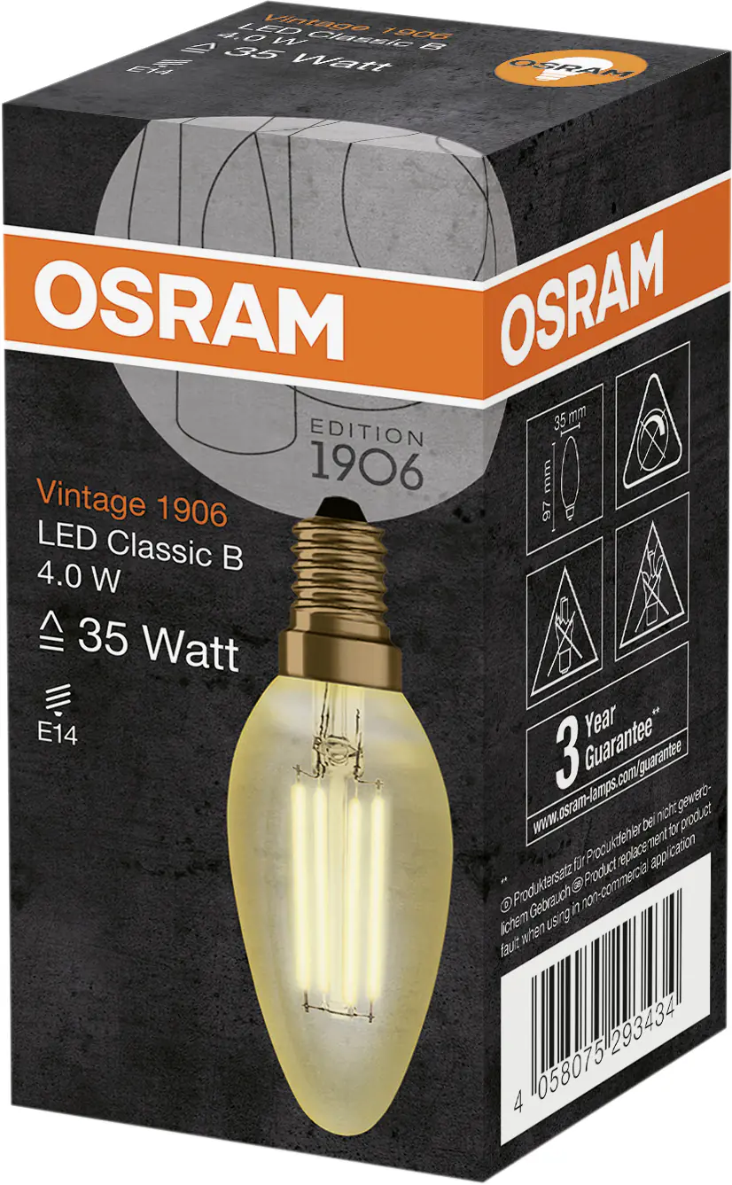 Osram LED Kerzenlampe Vintage 1906 E14 4,5W warmweiß, amber