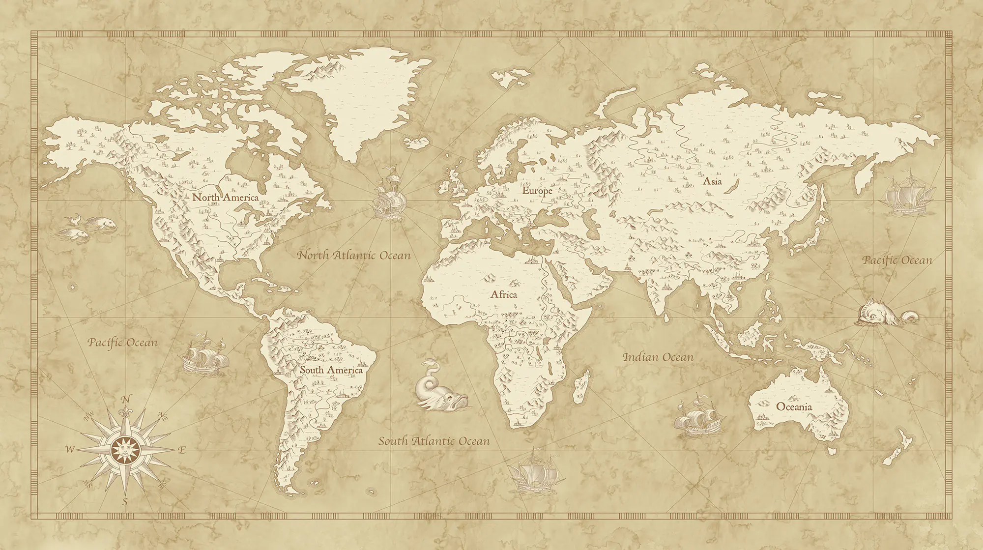Komar Vlies Fototapete Vintage World Map 500 x 280 cm 