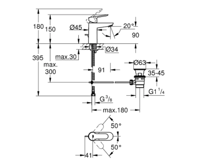 Grohe Waschtischarmatur Start Edge verchromt Grohe Waschtischarmatur Start Edge verchromt