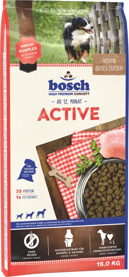 Bosch Active Trockenfutter für aktive Hunde Adult 15 kg mit Geflügel Bosch Active Trockenfutter für aktive Hunde Adult 15 kg mit Geflügel
