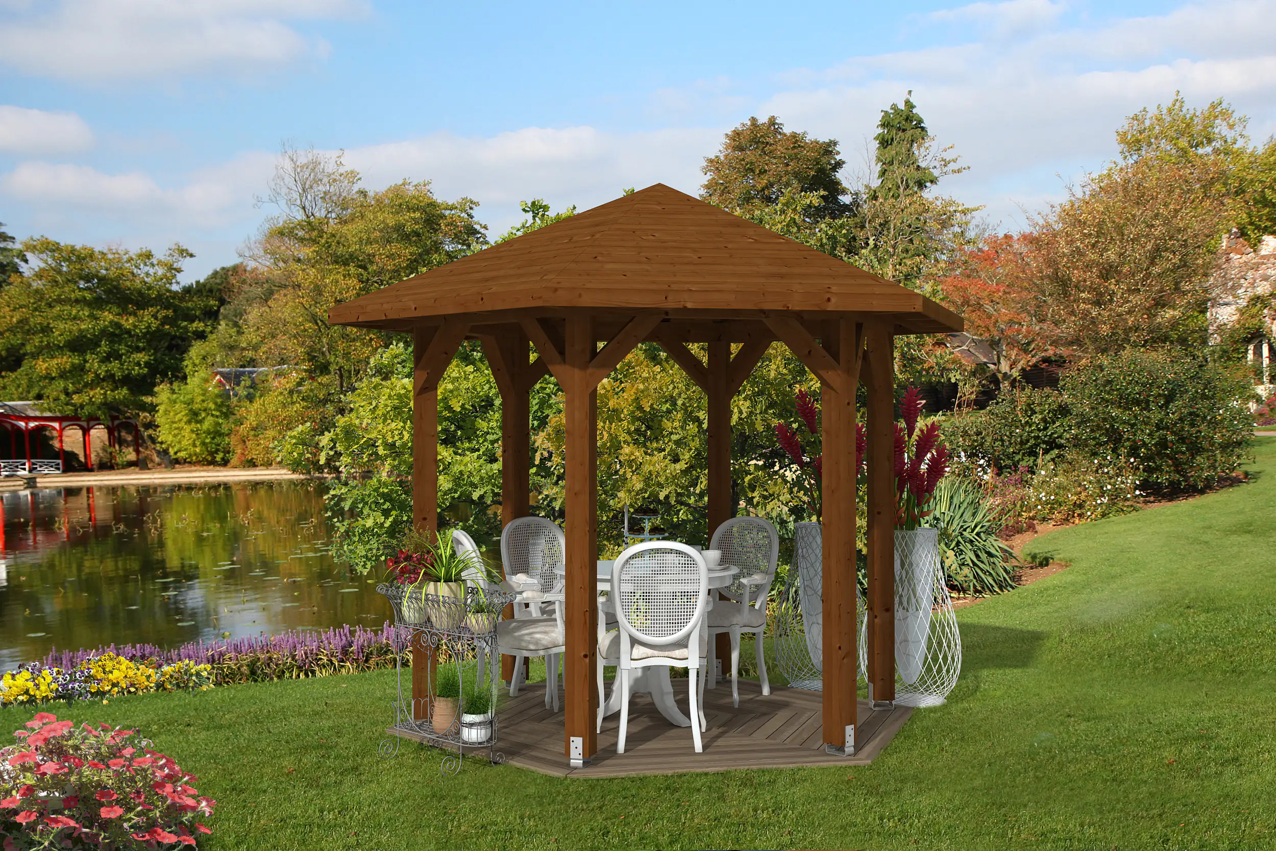 SKAN HOLZ Pavillon Nancy 1 Leimholz, lasiert in Nussbaum