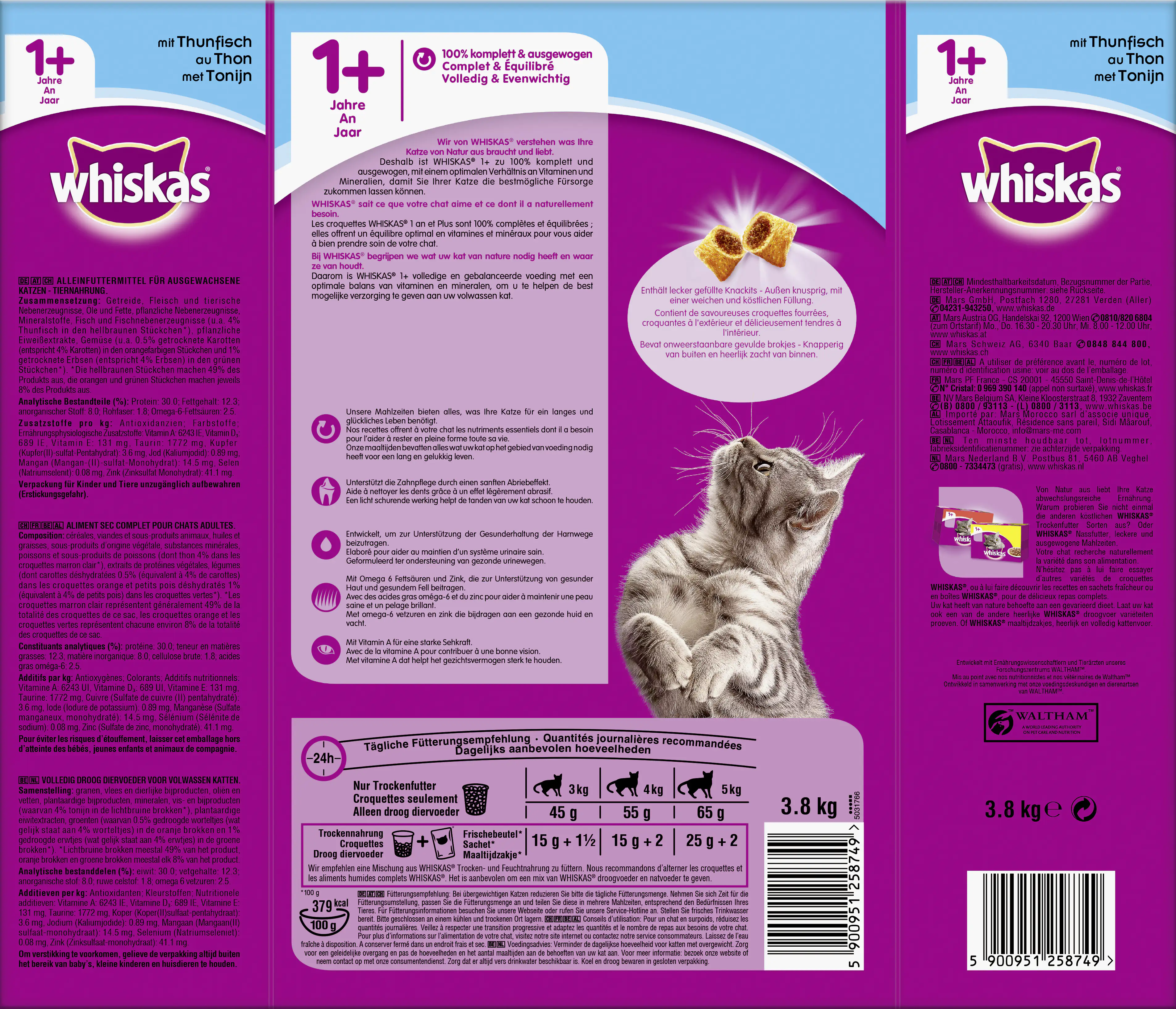 Whiskas Beutel Trocken Adult 1+ mit Thunfisch 3,8 kg