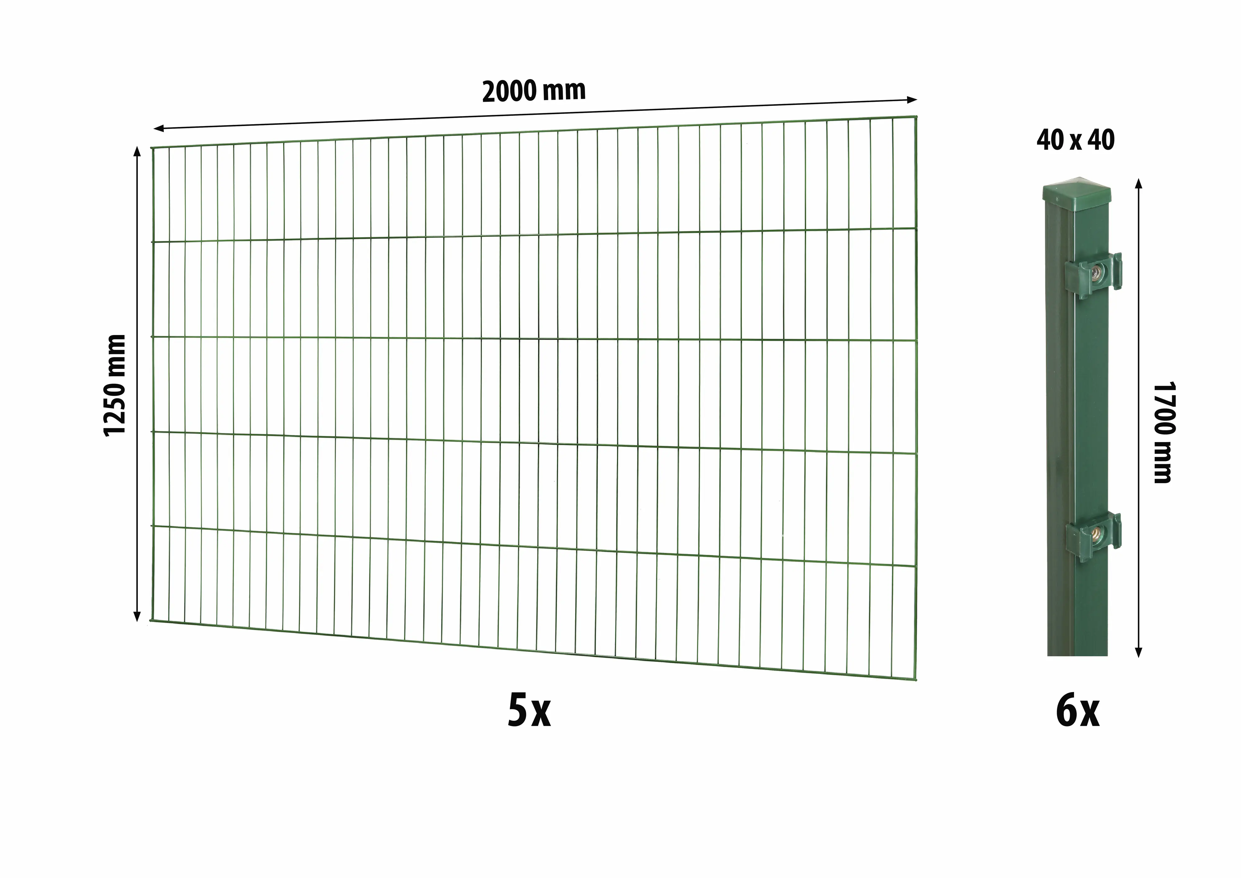 Floraworld Einstabmatten-Zaun Set Classic 10 m 200 x 125 cm inkl. 6 Pfosten 170 cm moosgrün
