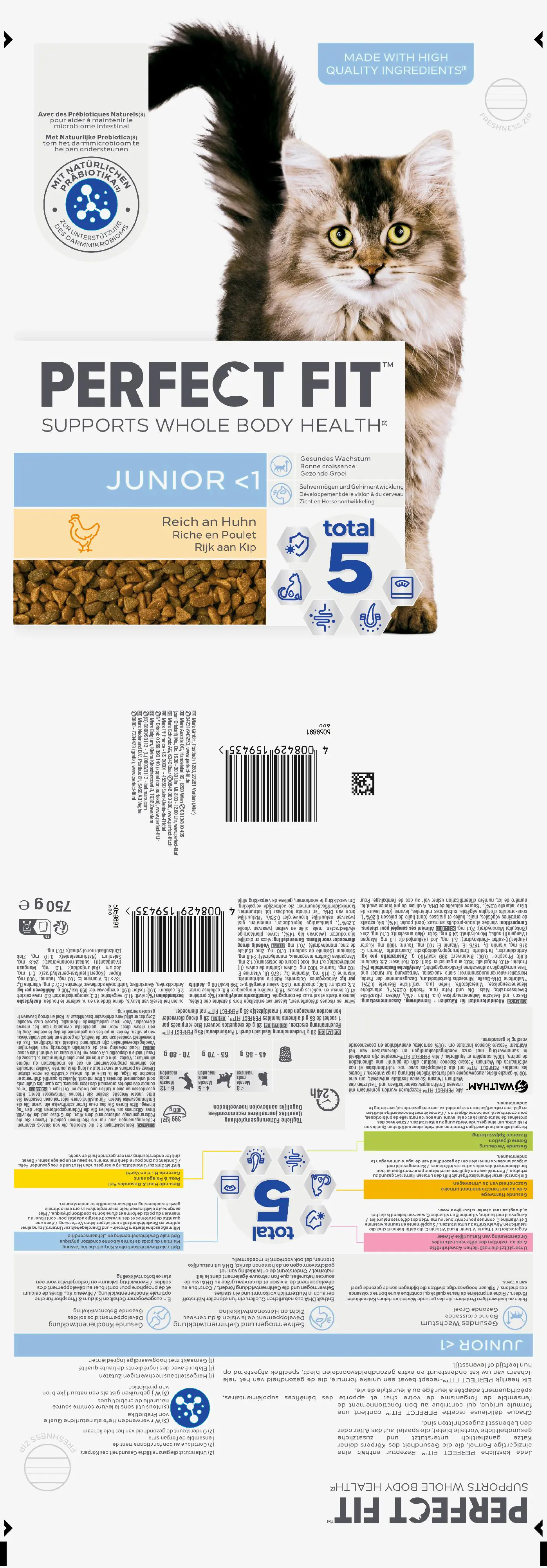 Perfect Fit Junior -1 mit Huhn Katzenfutter 750 g Perfect Fit Junior -1 mit Huhn Katzenfutter 750 g