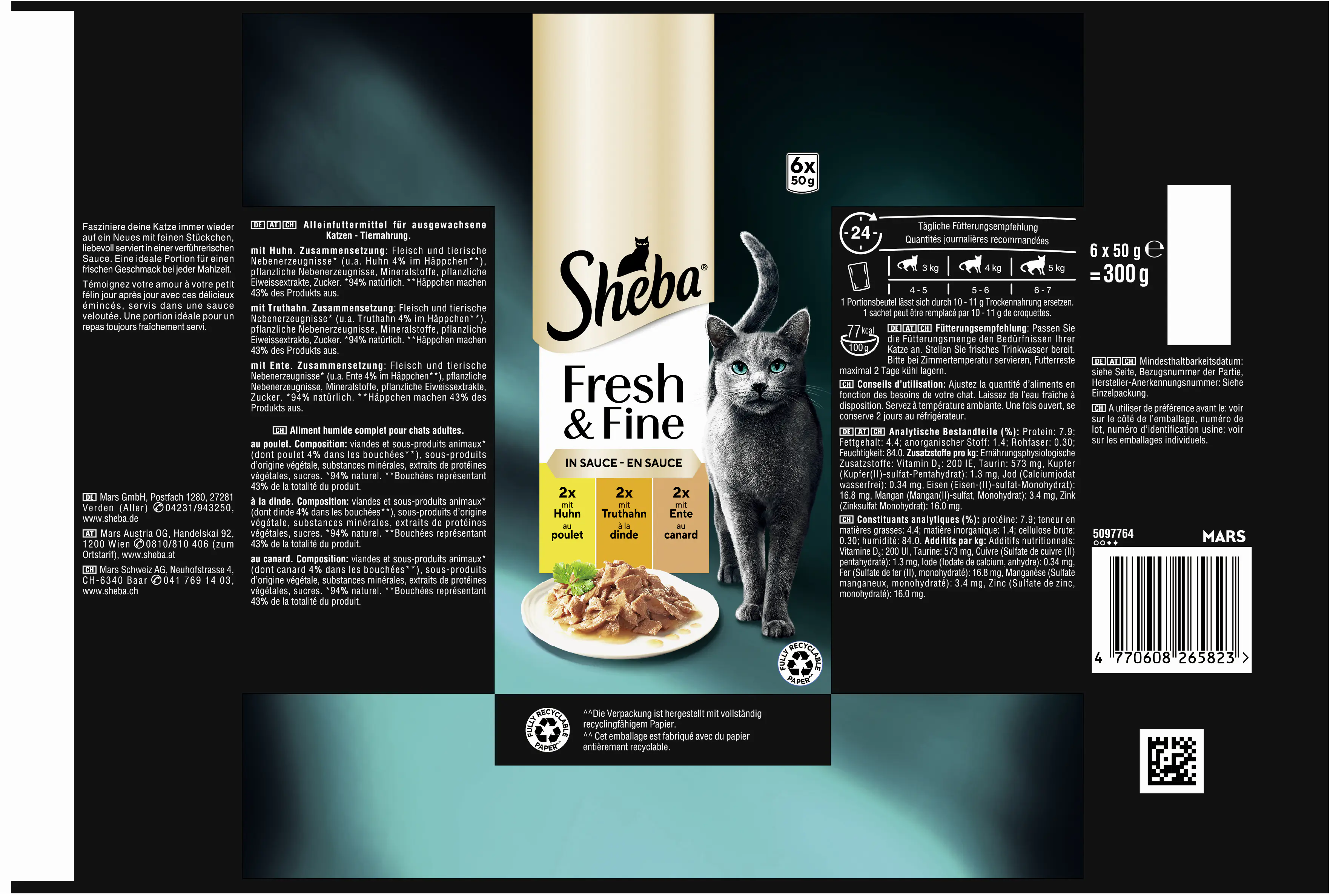 Sheba Katzennassfutter Adult 6 x 50 g Huhn, Ente & Truthahn