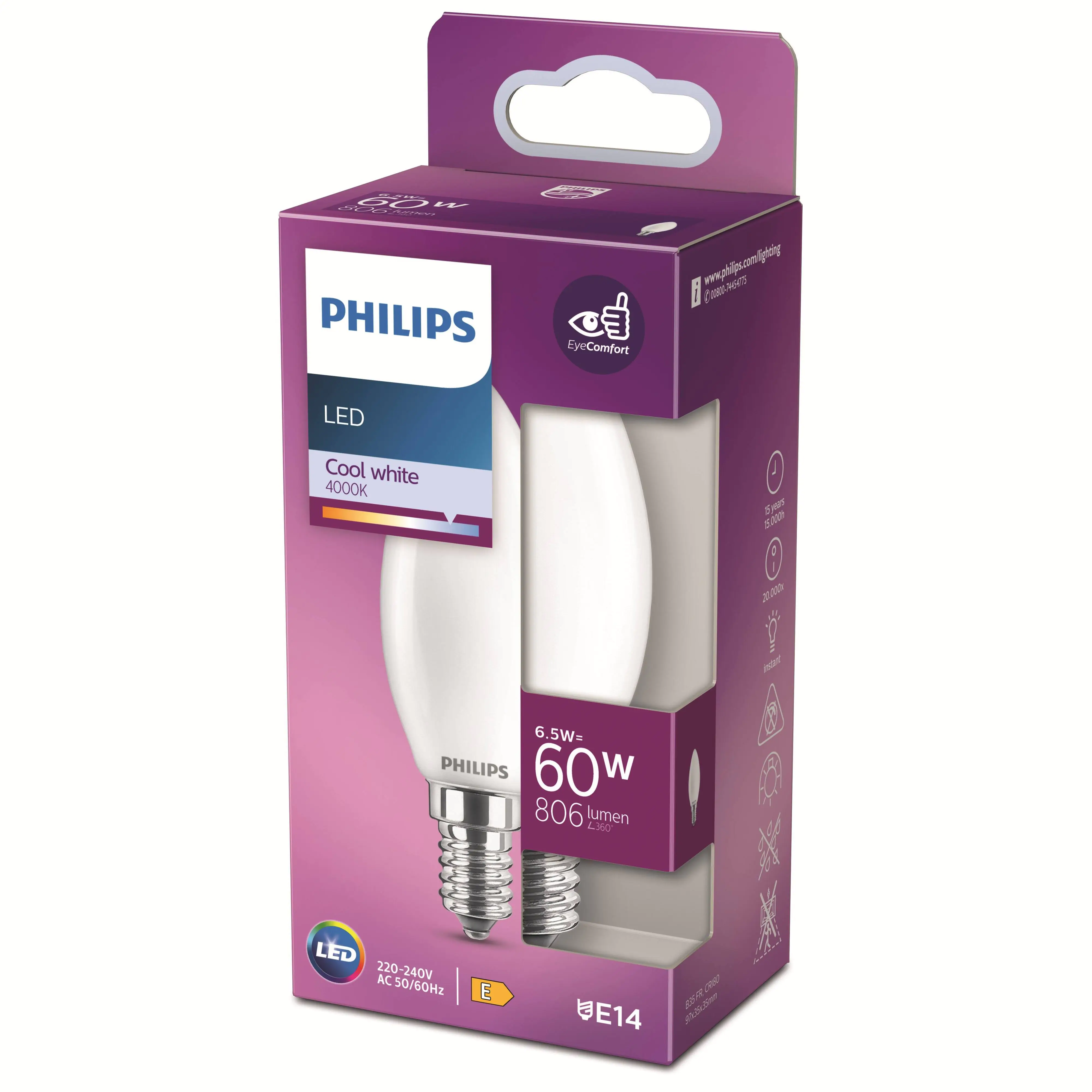 Philips LED-Leuchtmittel Kerzenform B35 E14 6,5W neutralweiß