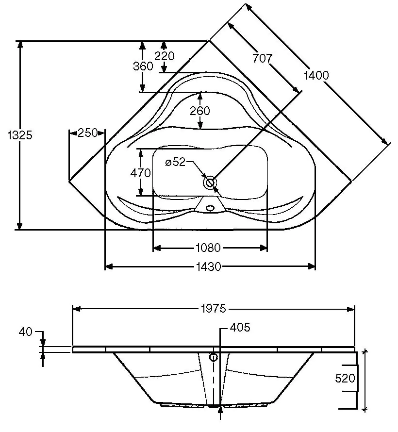 Ottofond Whirlpool-System Lorca 140 cm, Typ 1