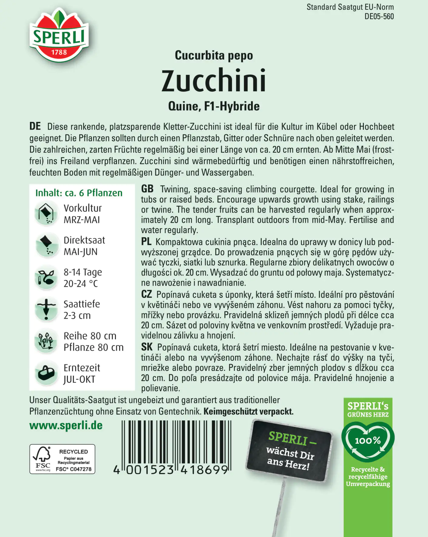 Sperli Zucchini Quine F1 Sperli Zucchini Quine F1
