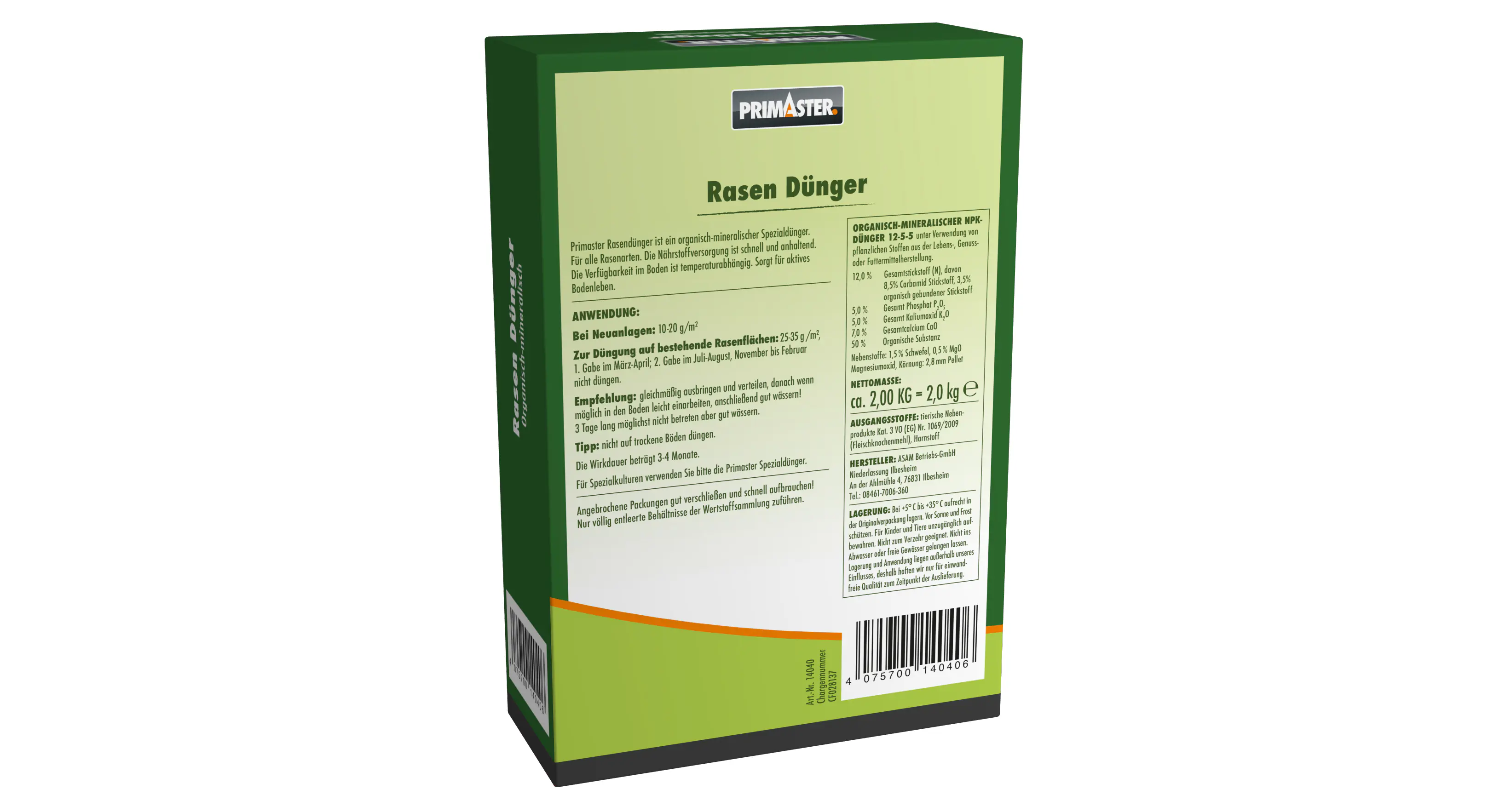 Primaster Rasendünger 2 kg für 80 m²