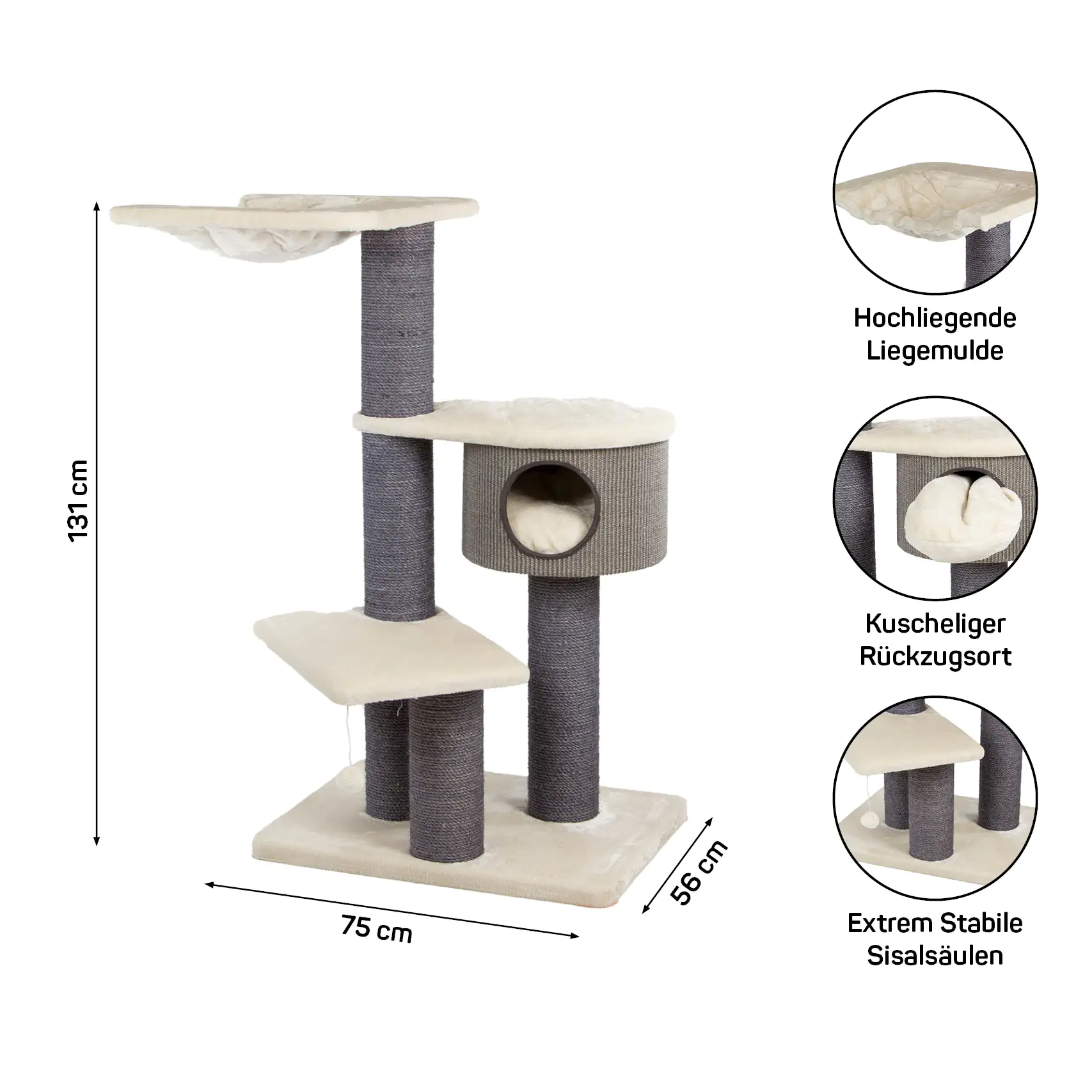 4038374116009_2 CanadianCat Kratzbaum Coony 130 H 131 cm beige