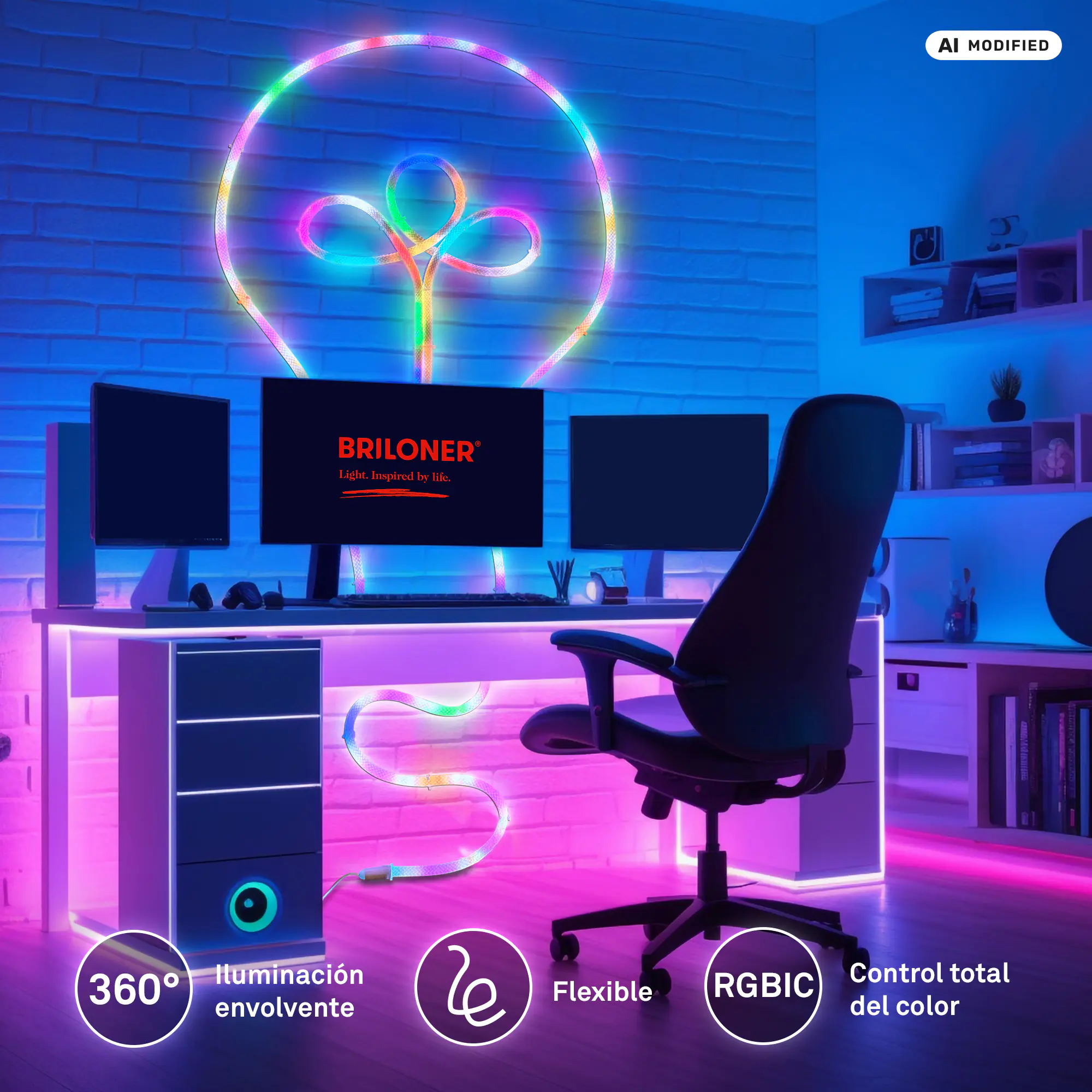 Briloner LED-Lichtschlauch RGBIC mit Musiksensor 5 m dimmbar weiß