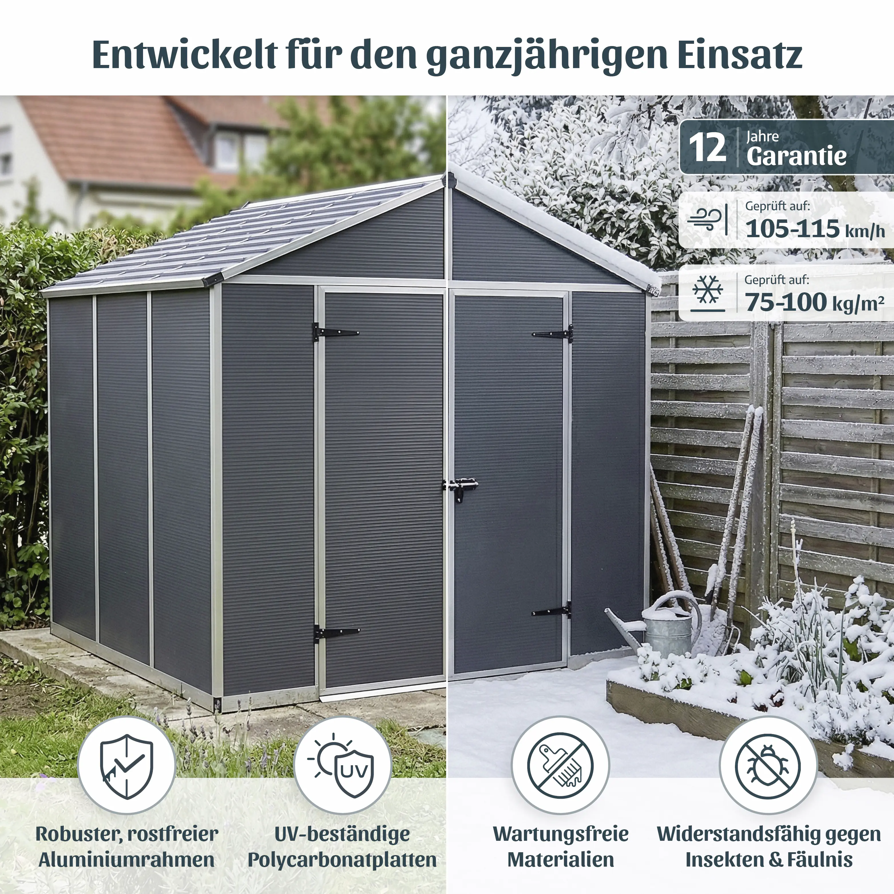 Canopia Gerätehaus Rubicon 8x10 mit Solar LED Kit grau 237,1 x 302,7 cm