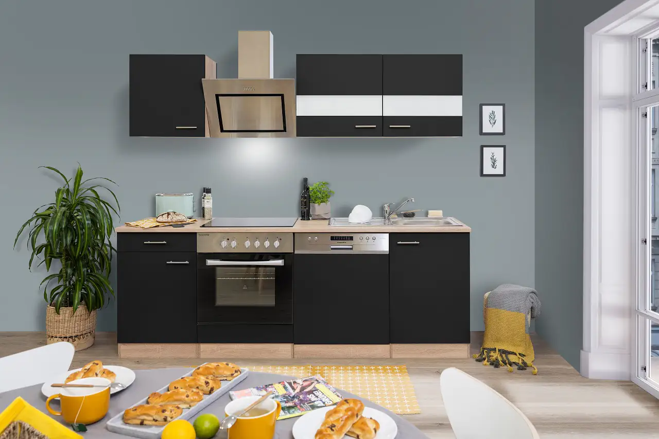 Respekta Economy Küchenblock 210 cm schwarz, Eiche Sonoma, KB210ESSSSC