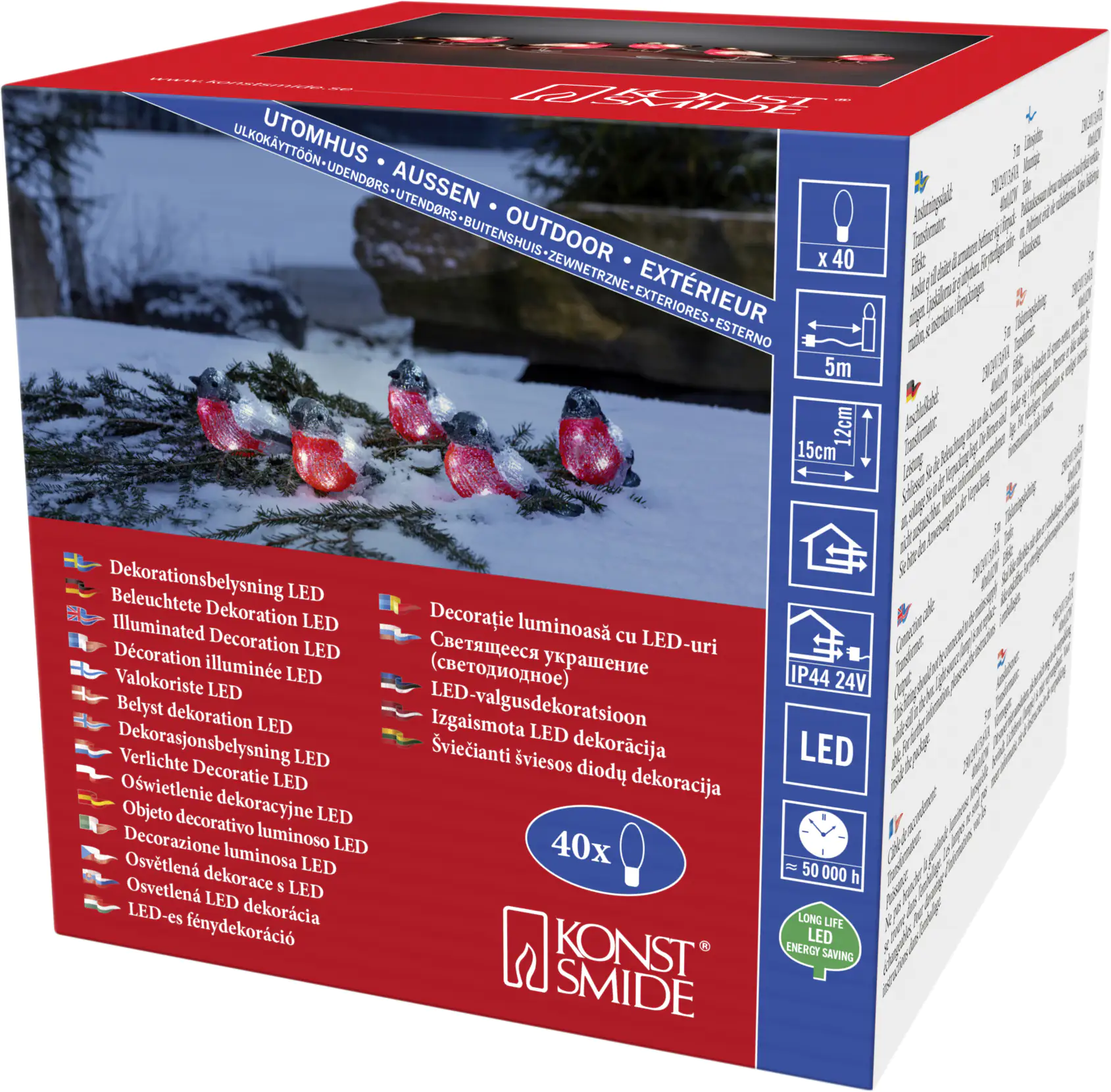 Konstsmide Lichterkette Acryl LED Rotkehlchen 5-er Set