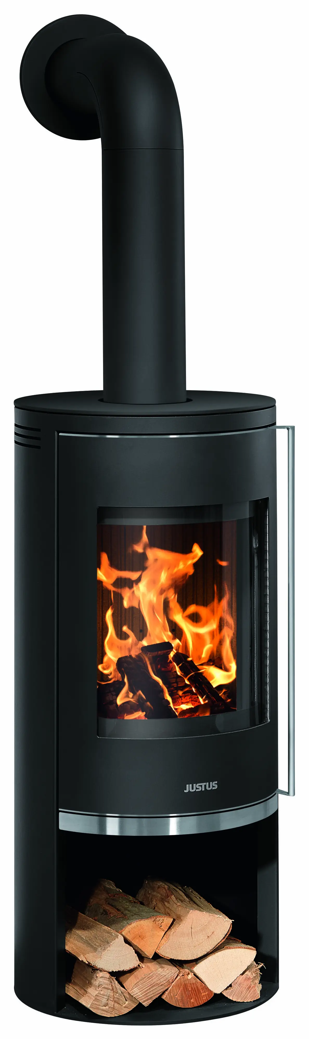 Justus Kaminofen Faro 2.0 Stahl schwarz mit Abdeckplatte Guss schwarz 6 kW