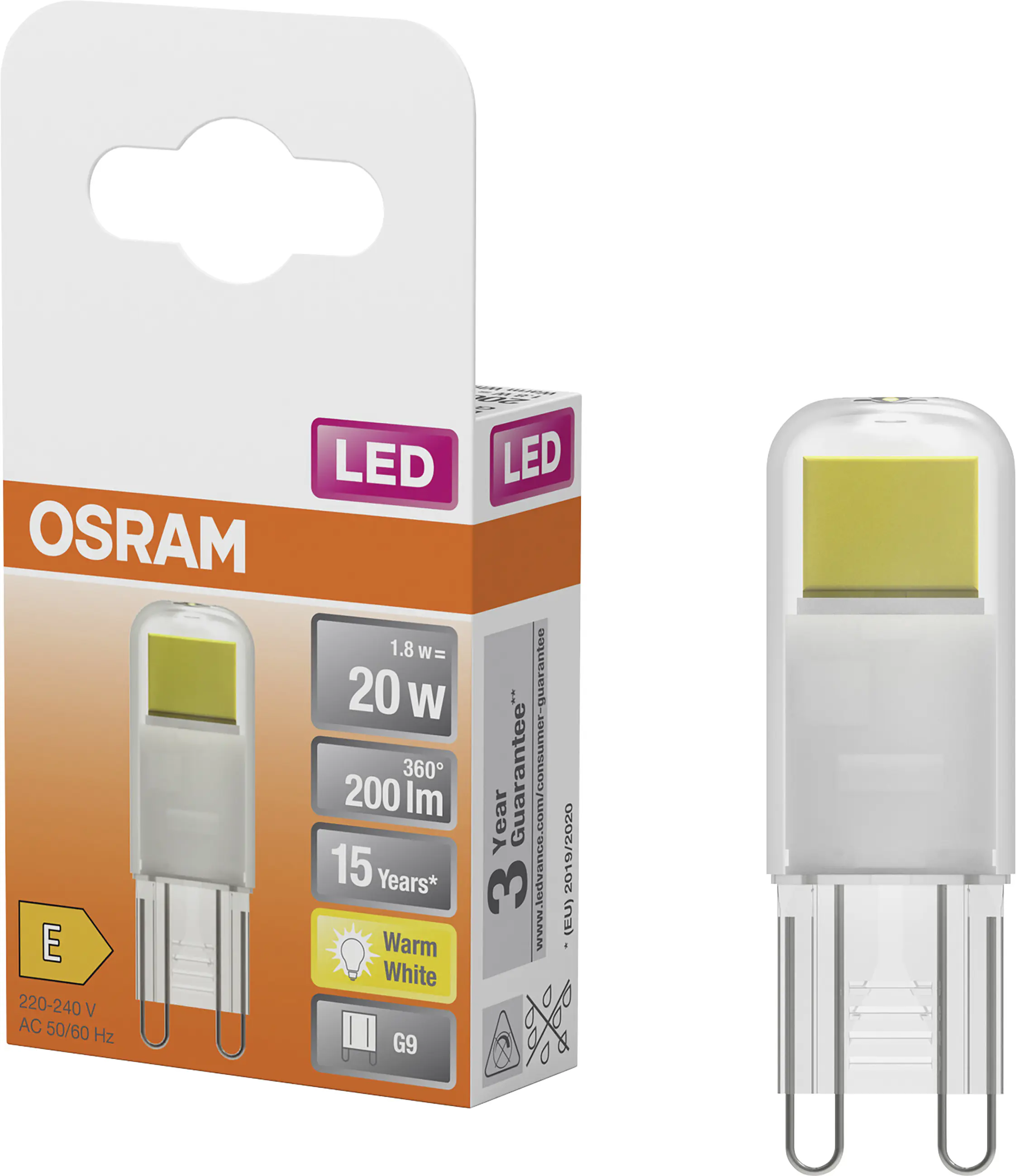 Osram LED Stiftsockellampe Pin20 G9 1,8 W warmweiß Osram LED Stiftsockellampe Pin20 G9 1,8 W warmweiß