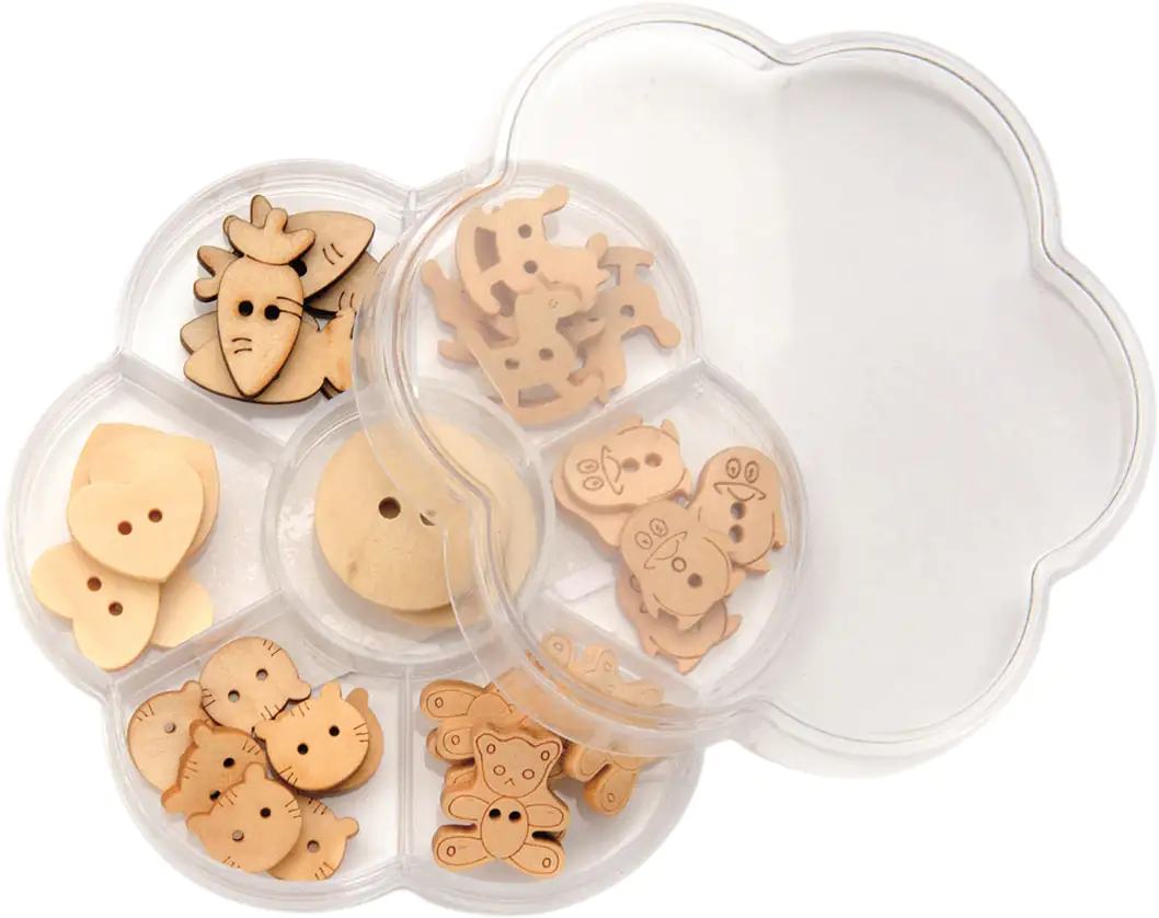 Glorex Knöpfe Holz natur 32 Stück, mix