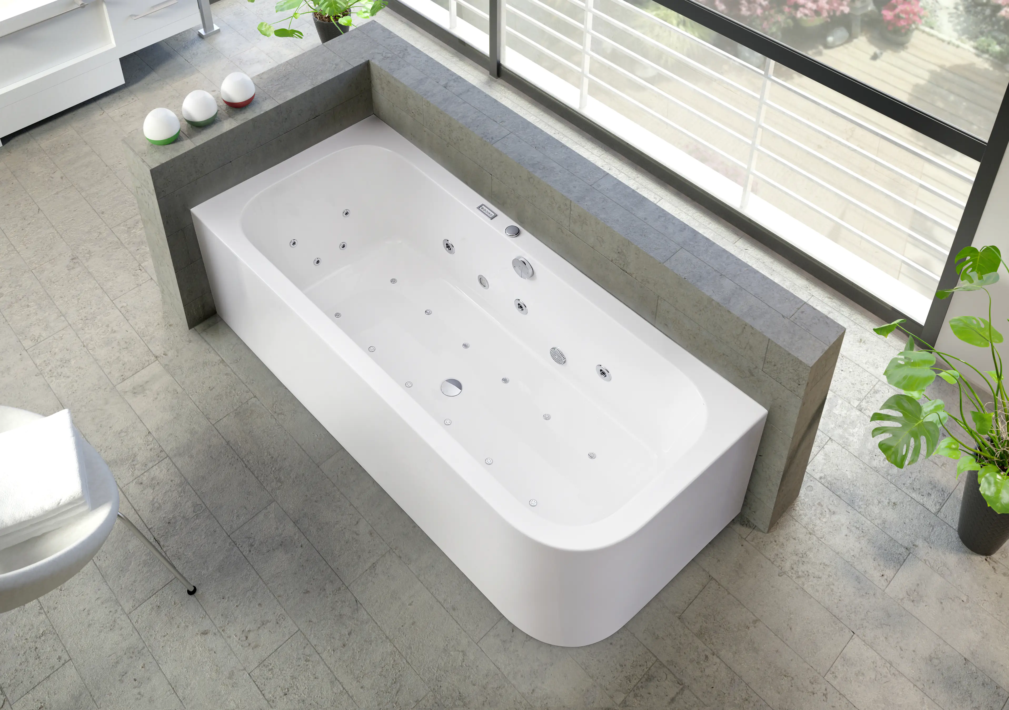 4005489135768_2619342 Ottofond Whirlpool-Komplettset Spirit mit Ab-/Überlaufgarnitur 180 x 80 cm, weiß, Modell A