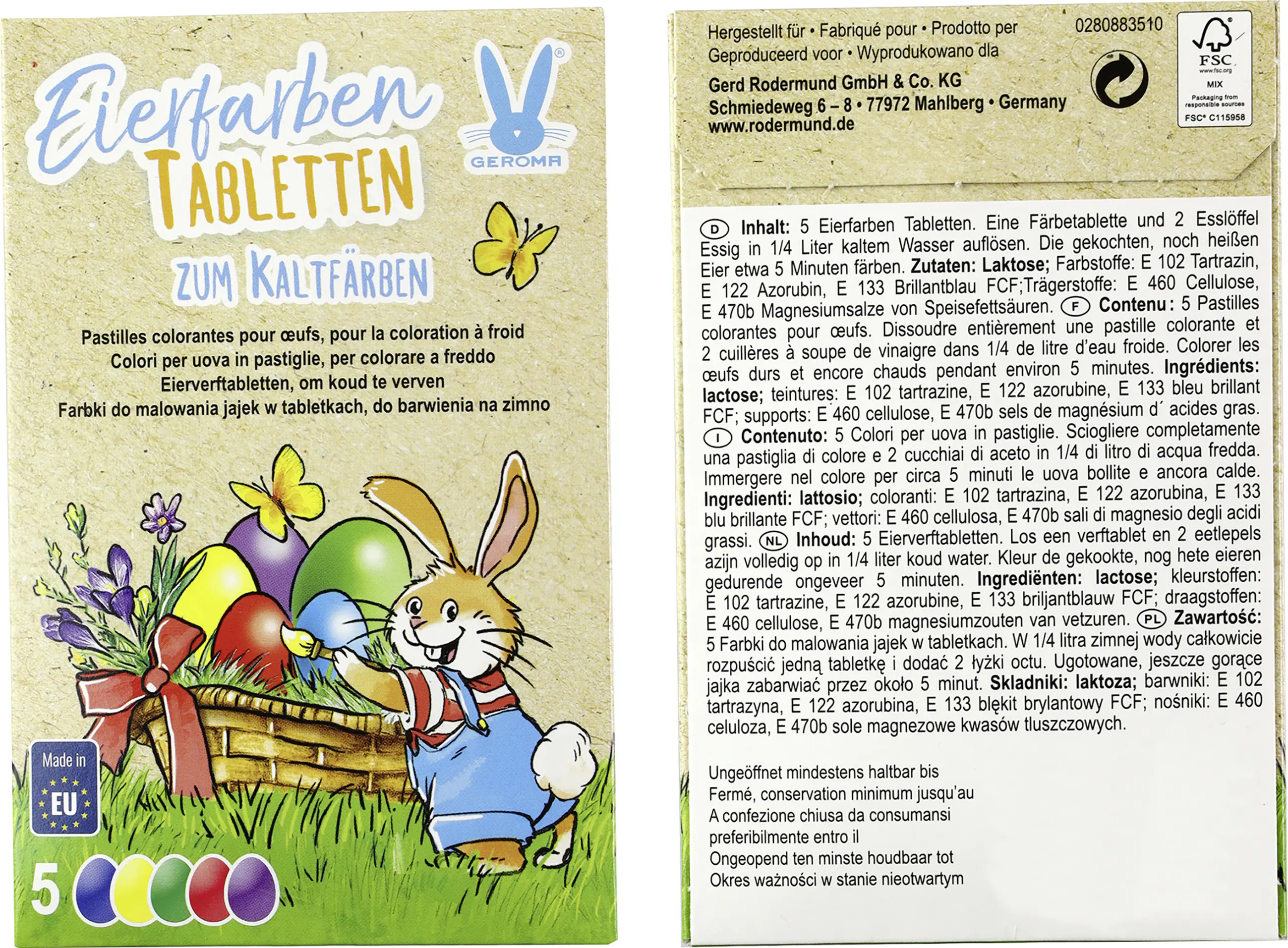 Eierfarben 5 Farben Tabletten zum Kaltfärben 