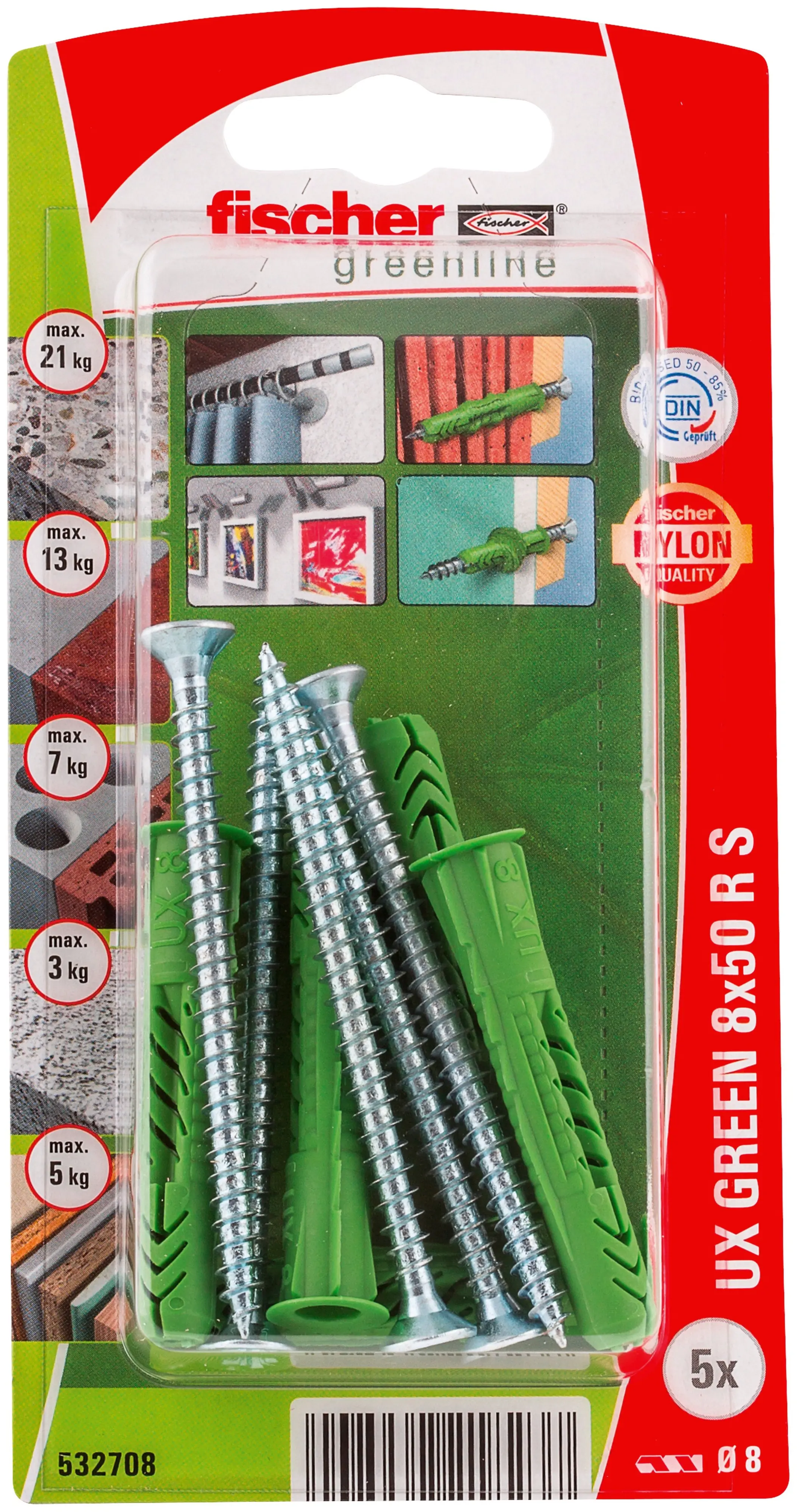 Fischer Universaldübel UX Green R S 8 x 50 mm - 5 Stück