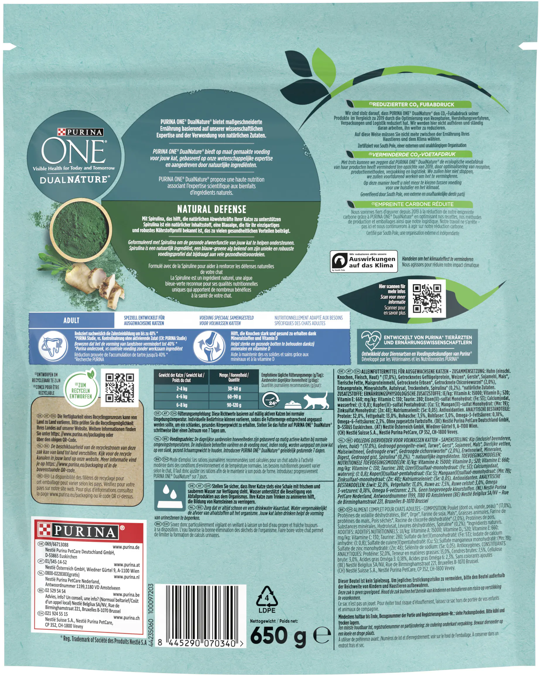 Purina One Katzenfutter DualNature mit Spirulina & Huhn 650 g Purina One Katzenfutter DualNature mit Spirulina & Huhn 650 g