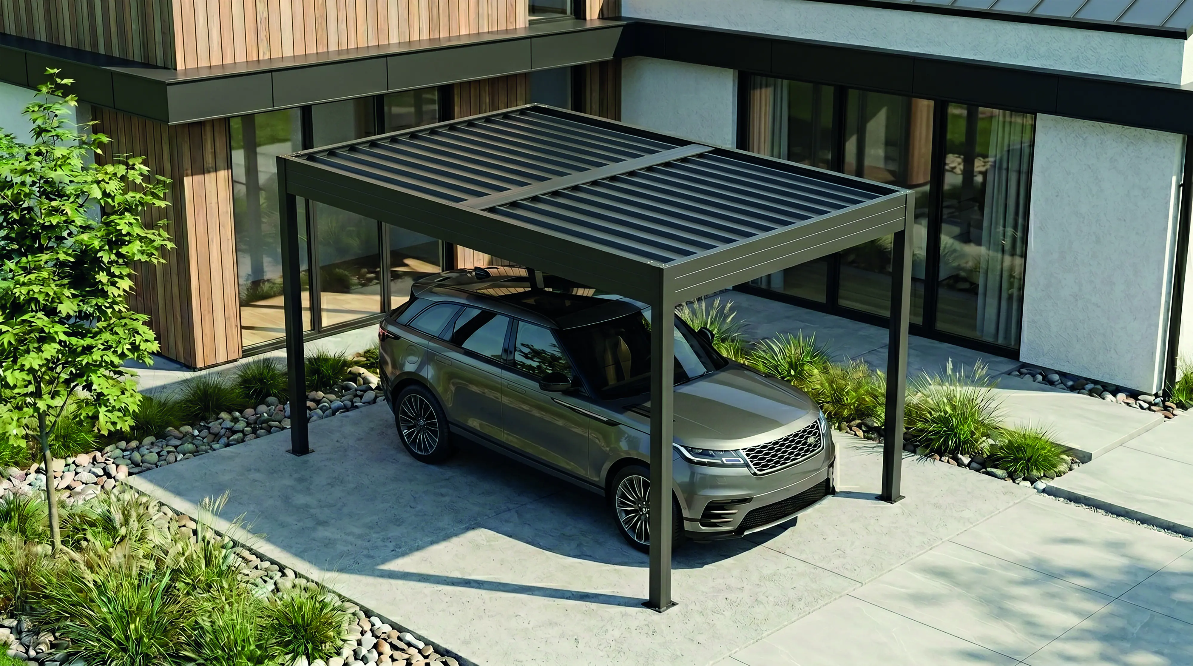 SunElements SunVaro Carport Energy M 362 x 345 cm mit Photovoltaikdach 250 Wp anthrazit-metallic