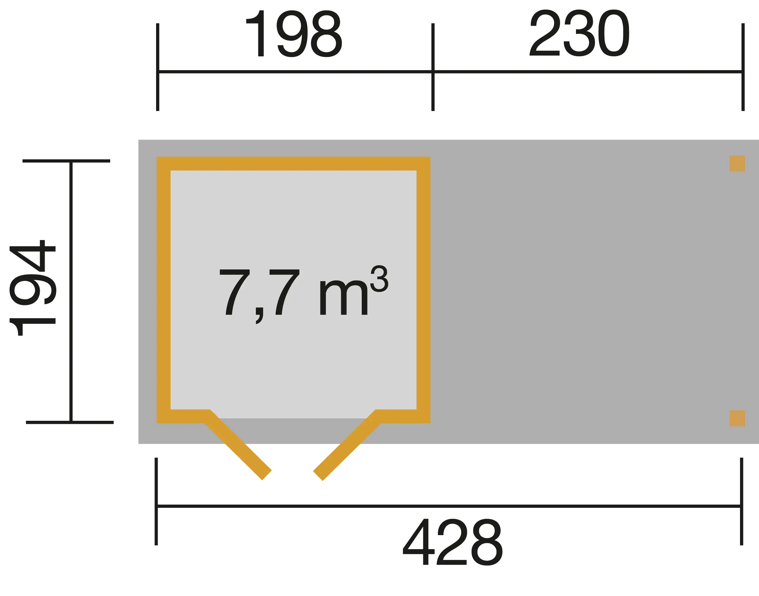 Weka Gartenhaus Arvid A 428 x 194 cm natur mit Fußboden 230 cm Anbau