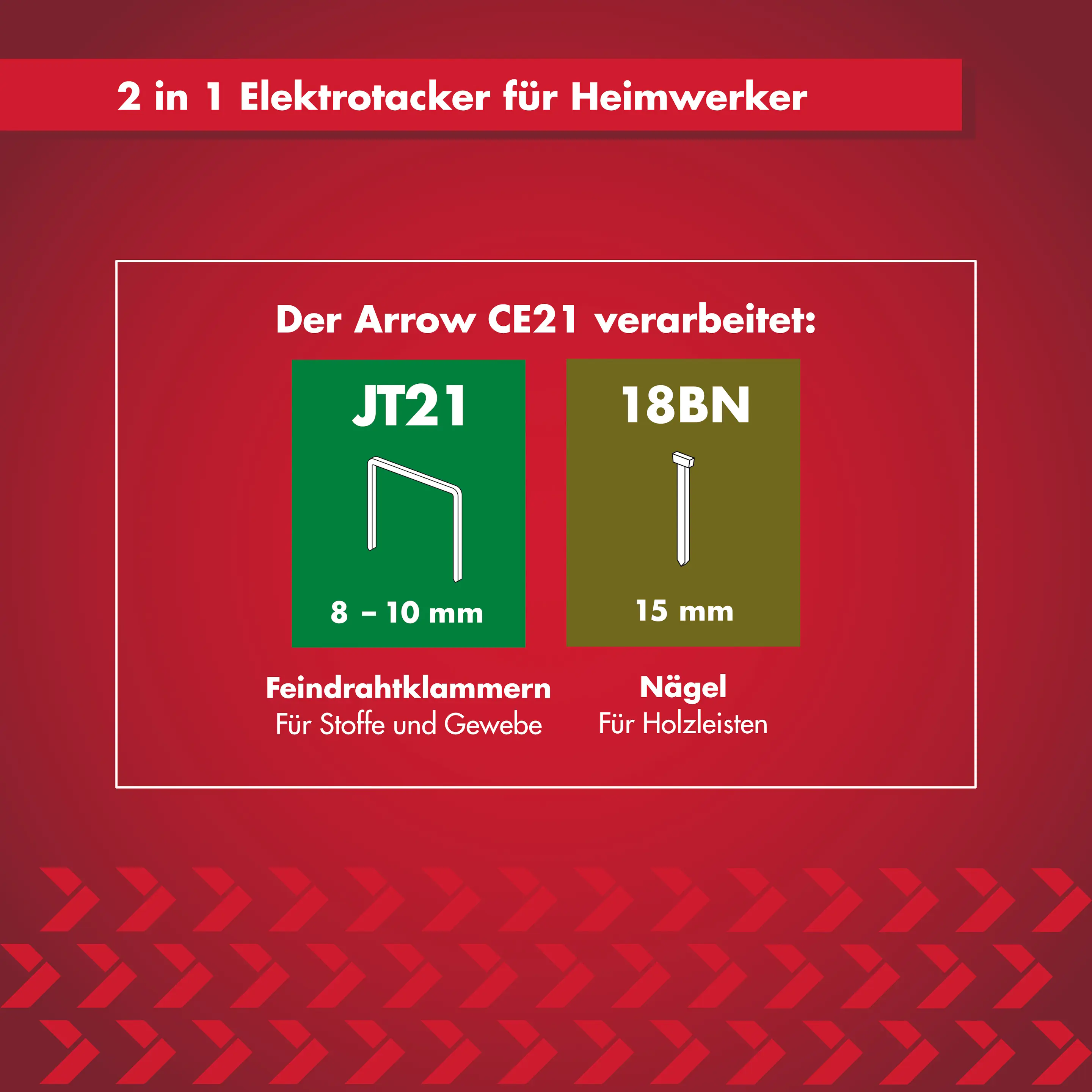 Arrow Elektro-Handtacker CE21 für Feindrahtklammern & Nägel