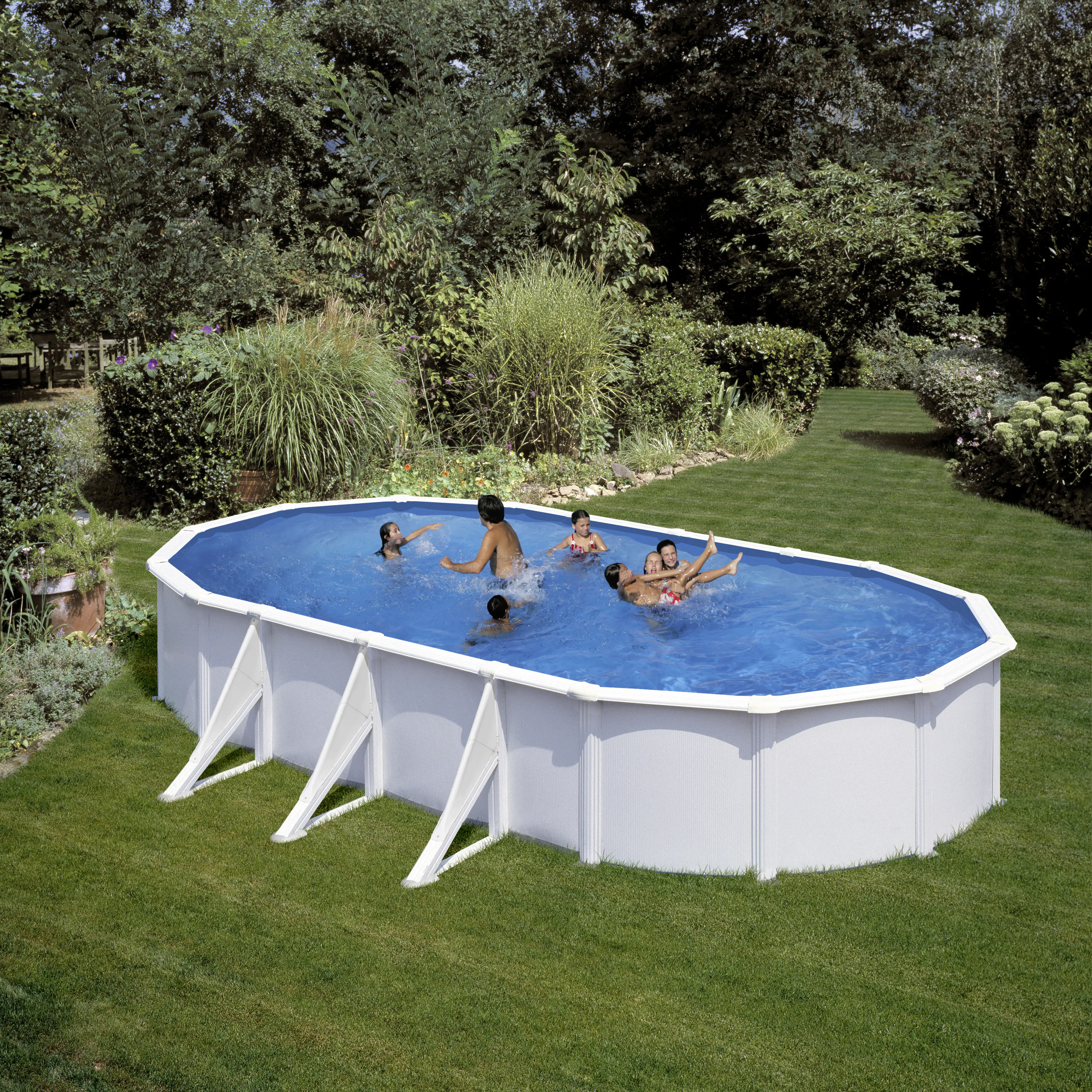 Gre Stahlwandpool Fidji oval 730 x 375 x 120 cm weiß