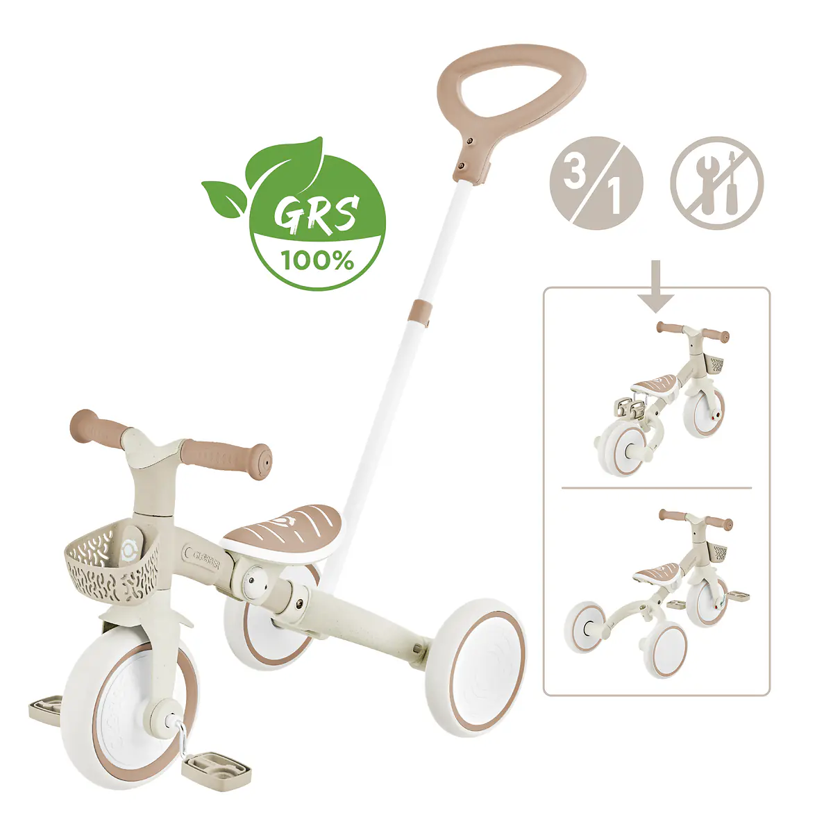 Globber Dreirad für Kinder Learning Trike 3-in-1 Plus Eco taupe