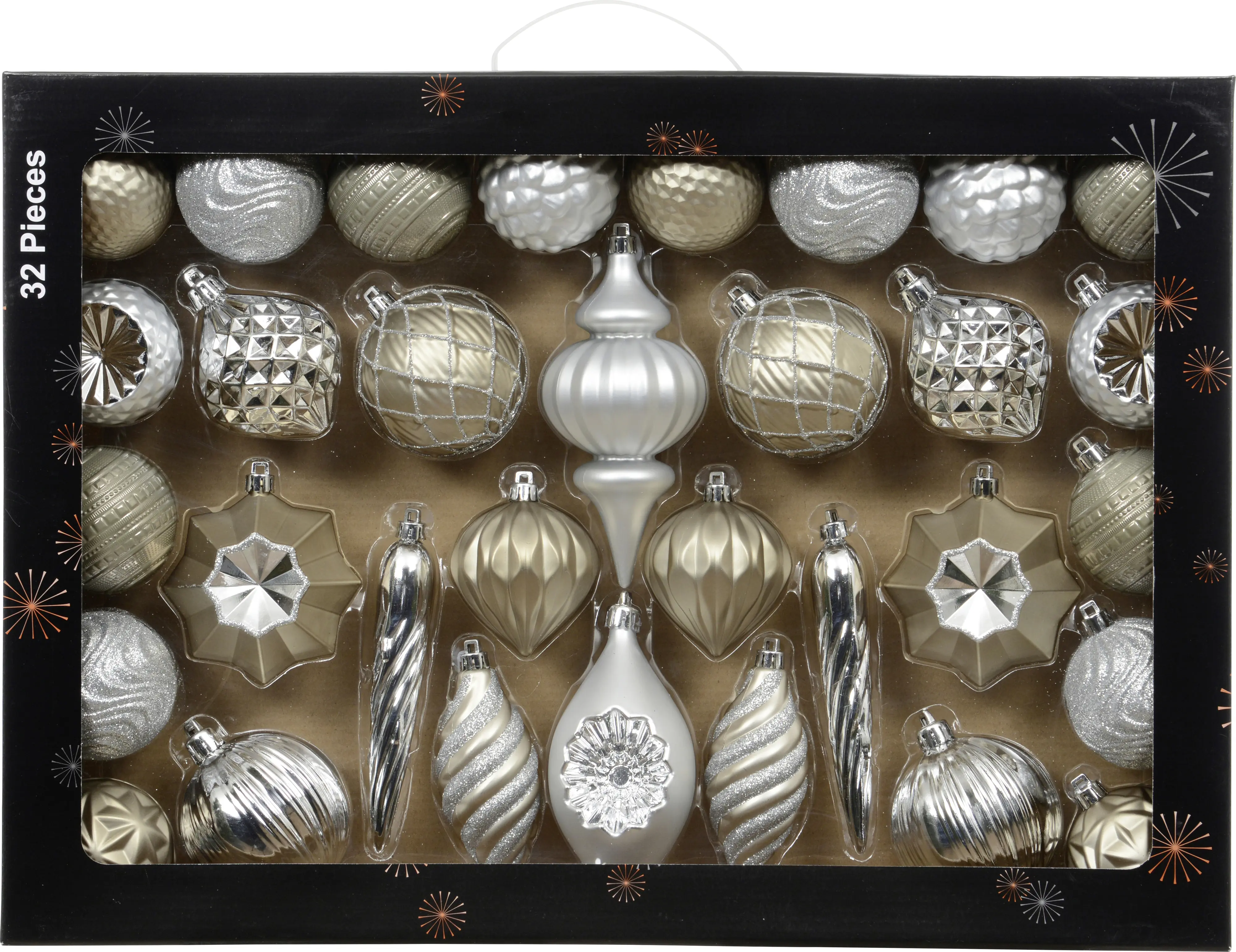 Decoris Weihnachtskugeln-Set aus Kunststoff silber 32-teilig