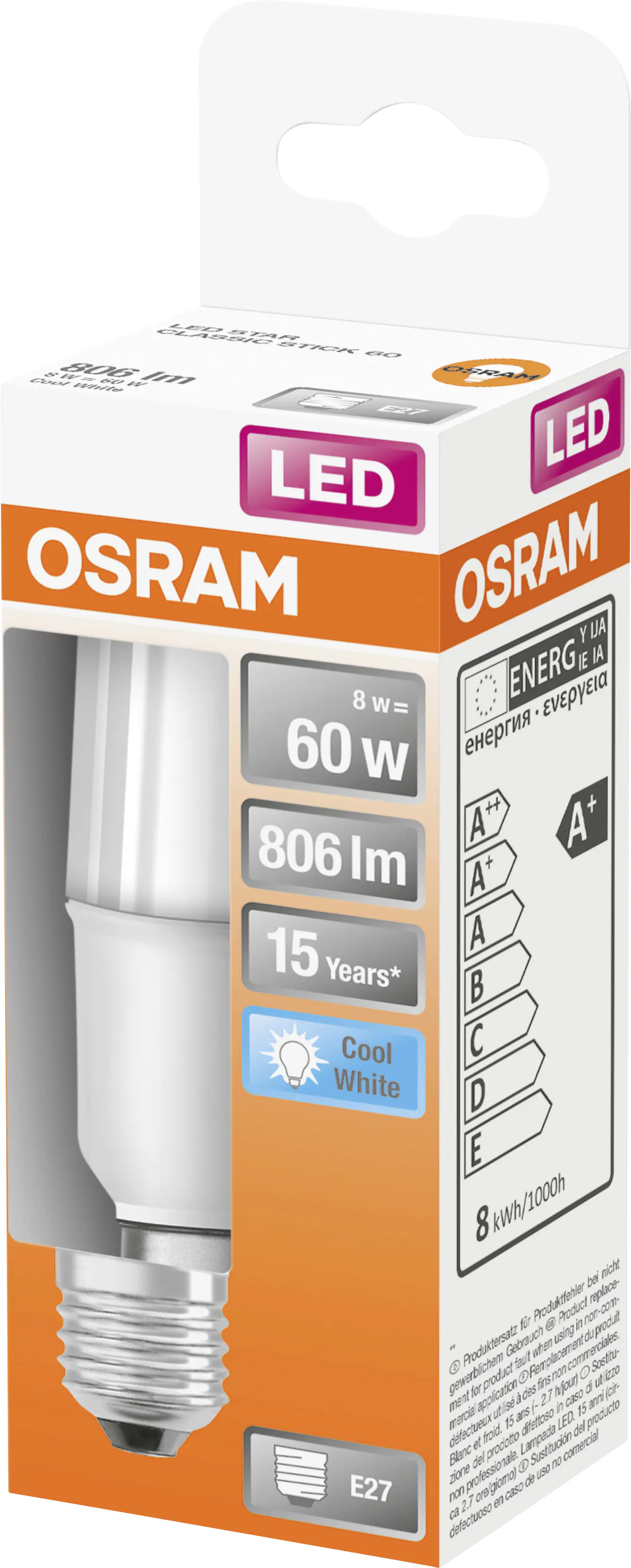 Osram LED Leuchtmittel Star E27 8W neutralweiß, weiß matt