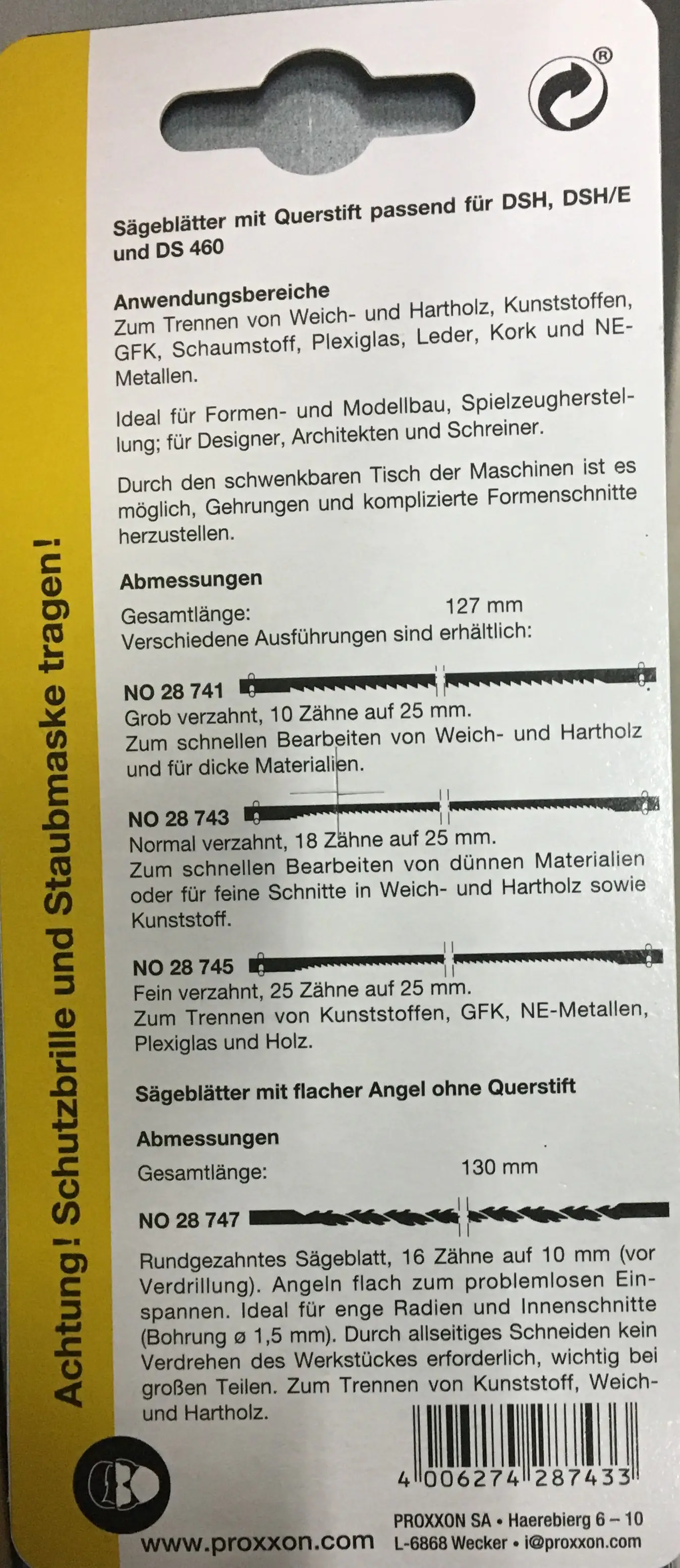 Proxxon Micromot Sägeblätter mit Querstift normal 18 Zähne 25 mm