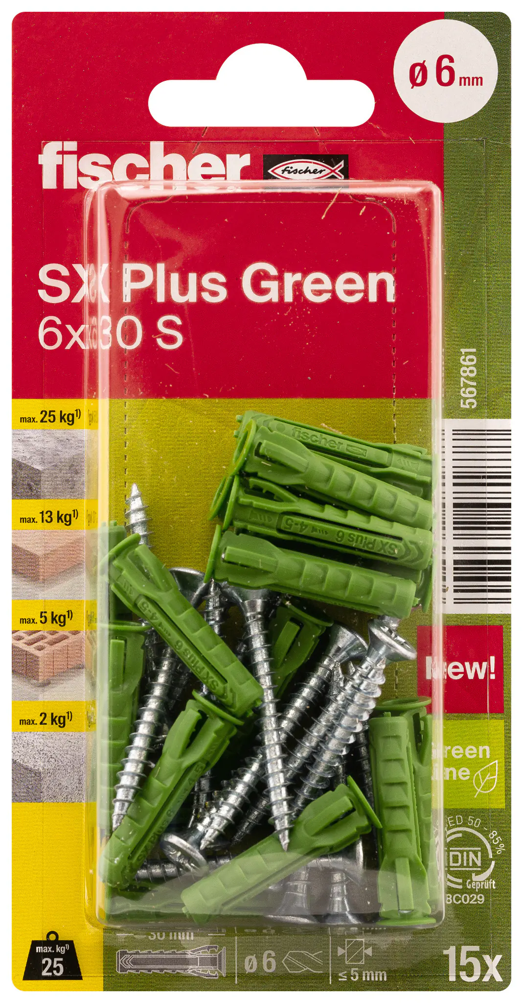 Fischer Spreizdübel mit Schrauben SX Plus Green 6.0 x 30 mm - 15 Stück Fischer Spreizdübel mit Schrauben SX Plus Green 6.0 x 30 mm - 15 Stück