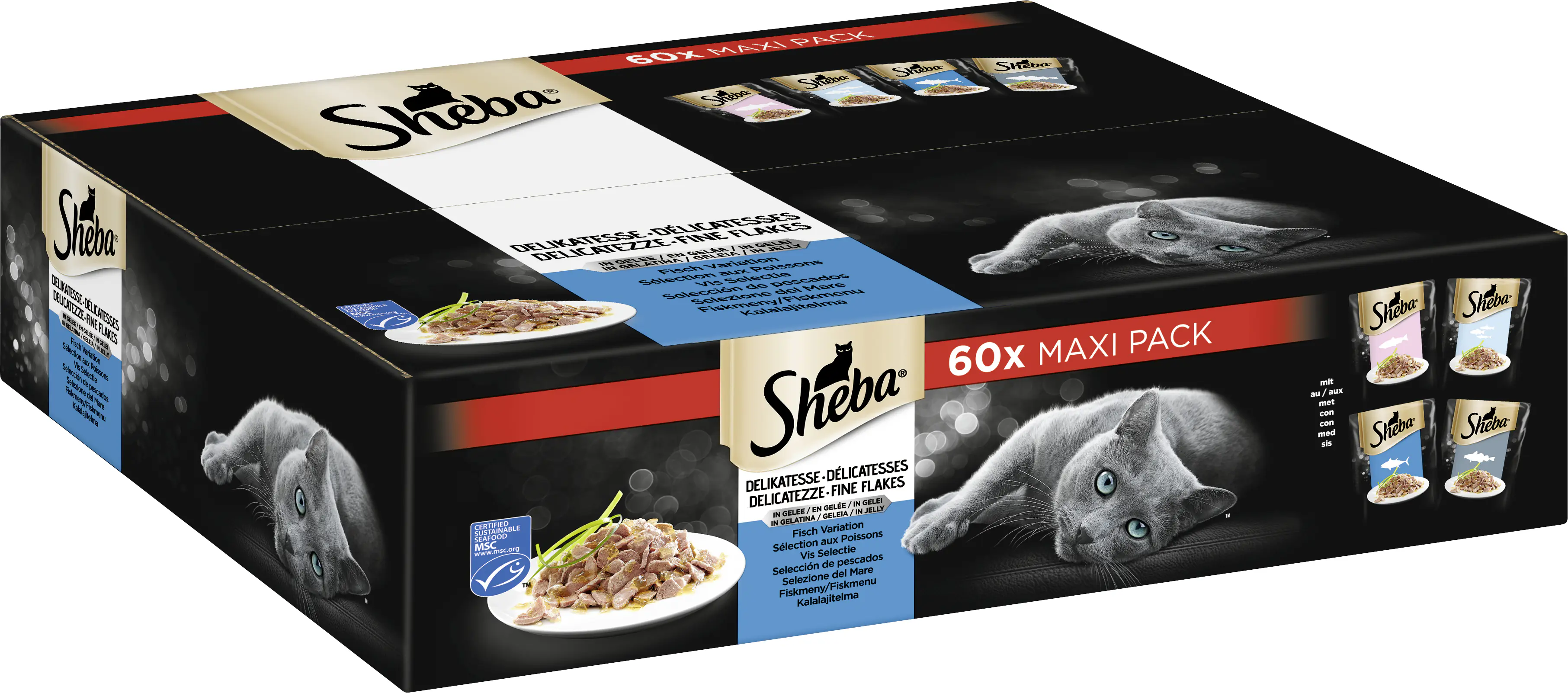 Sheba Katzennassfutter Adult 60 x 85 g Fisch in Gelee