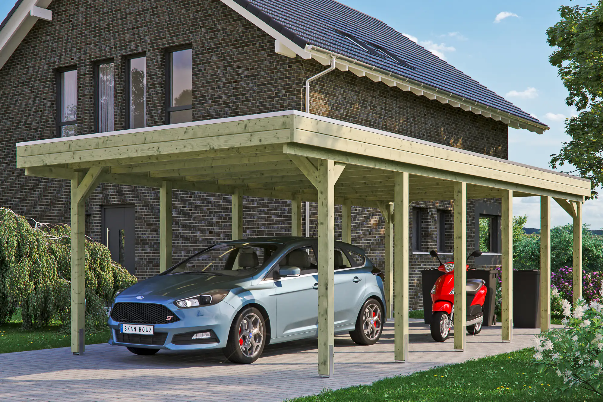 4018211033850 SKAN HOLZ Carport Friesland 397 x 860 cm mit EPDM-Dach