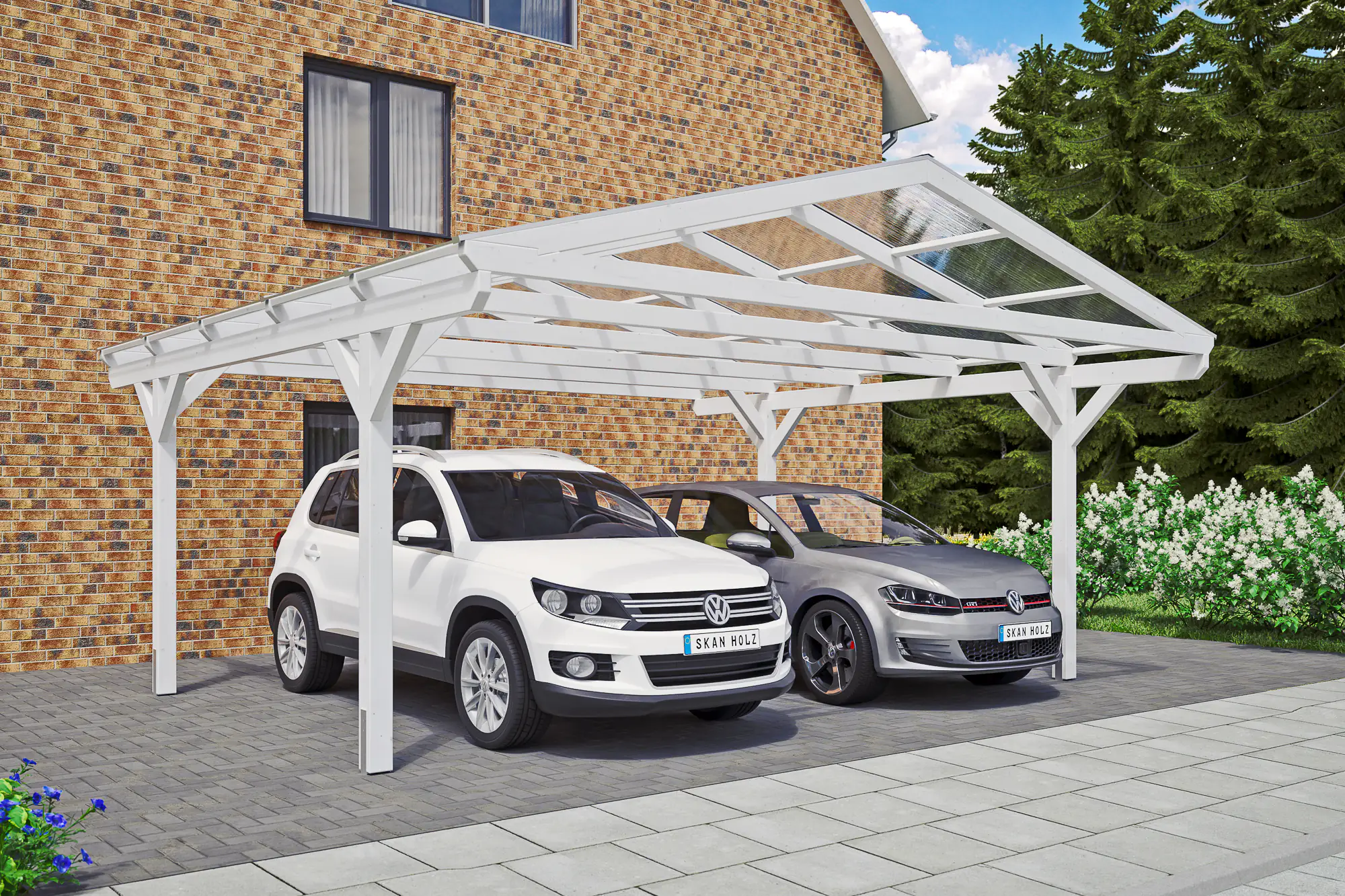 SKAN HOLZ Carport Westerwald 570 x 541 cm, lasiert in Weiß