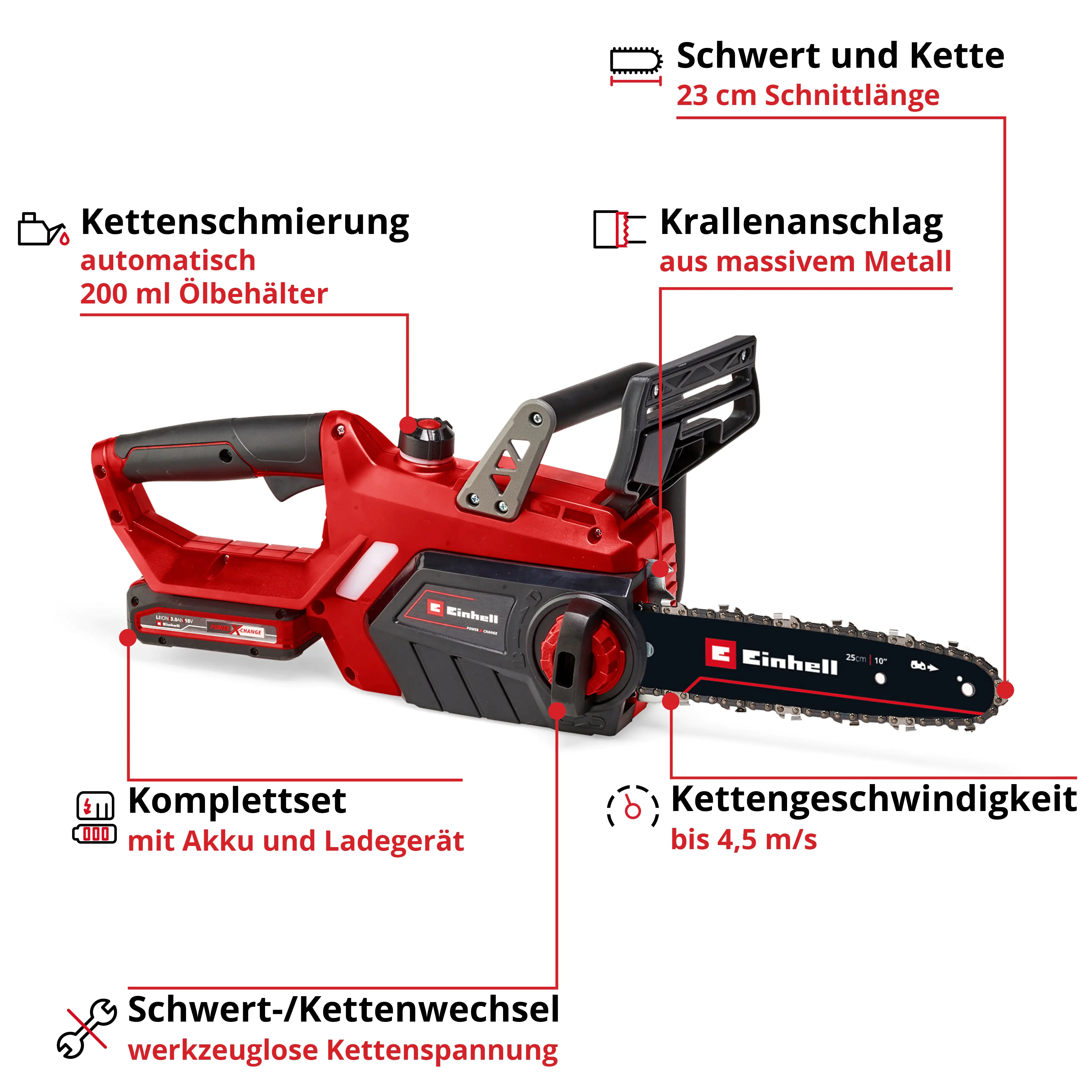 Einhell Akku-Kettensäge GE-LC 18/25-1 Li Kit 25 cm Schwertlänge mit 3,0 Ah Akku Einhell Akku-Kettensäge GE-LC 18/25-1 Li Kit 25 cm Schwertlänge mit 3,0 Ah Akku