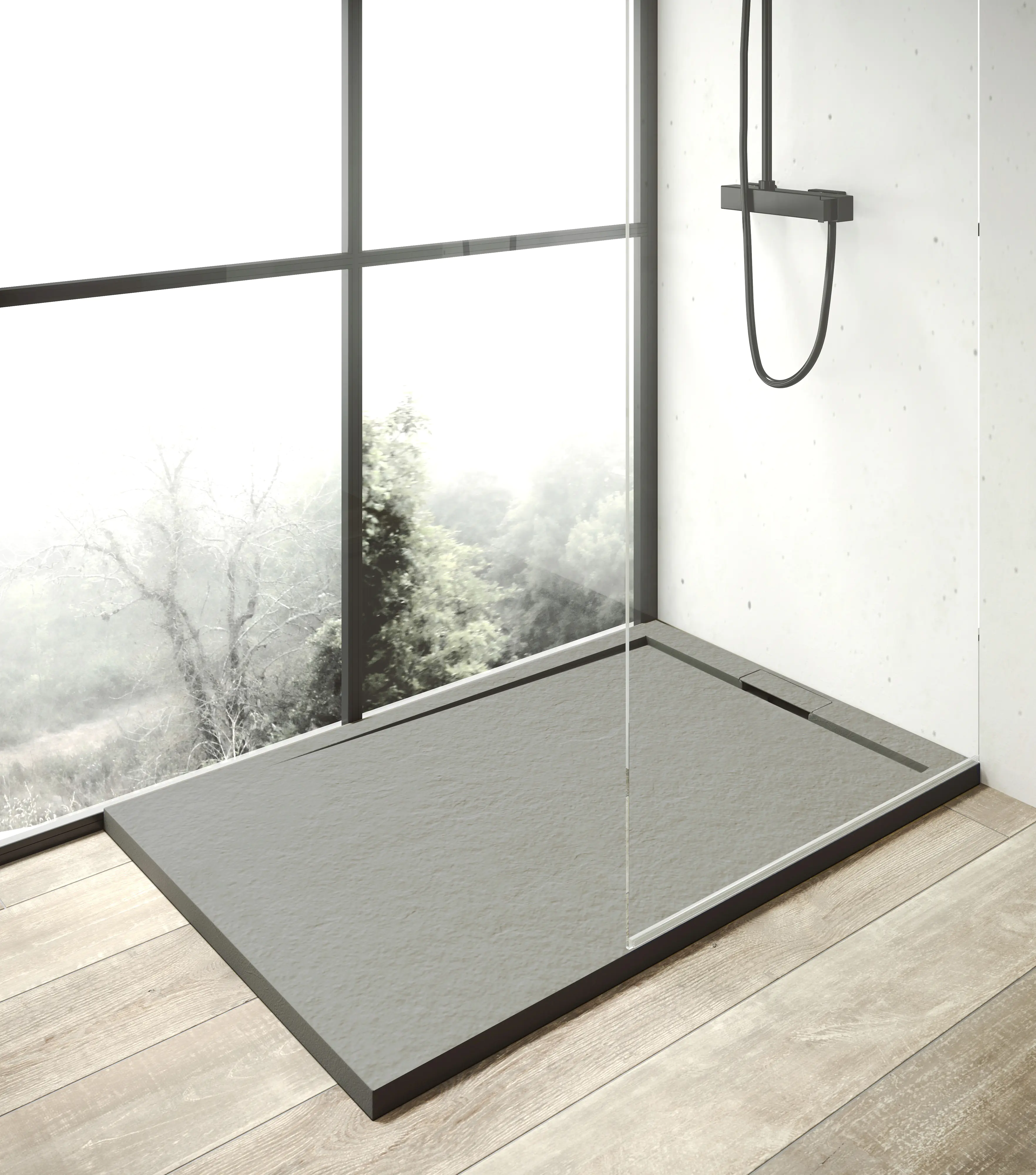 Mineralgussduschwanne Zona 140 x 90 cm, zementgrau, ohne Ablaufgarnitur, ohne Füsse