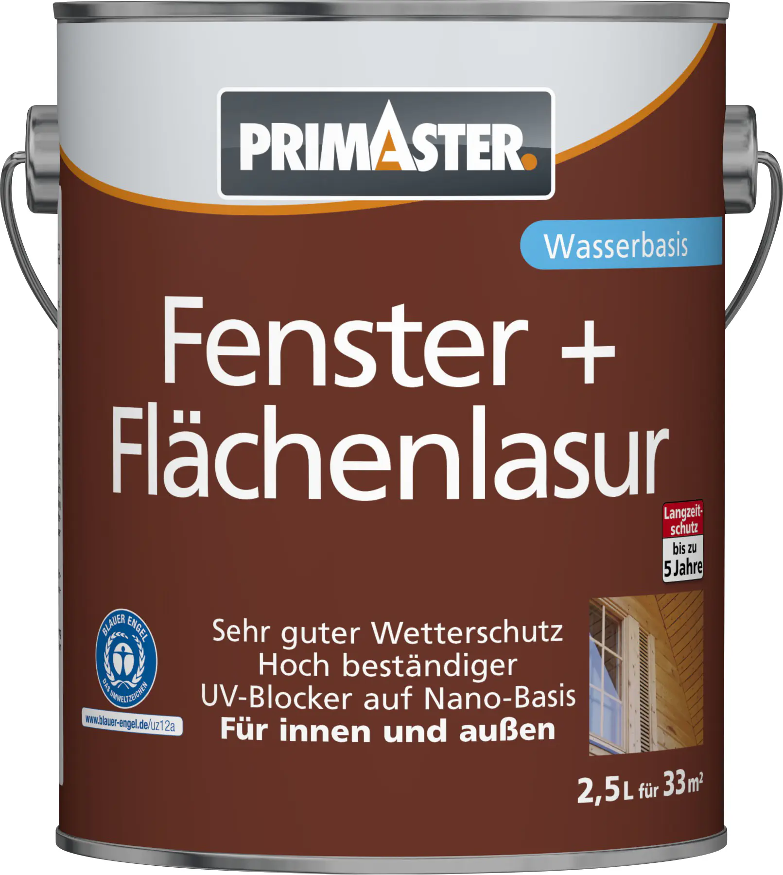 Primaster Fenster und Flächenlasur 2,5 L nussbaum