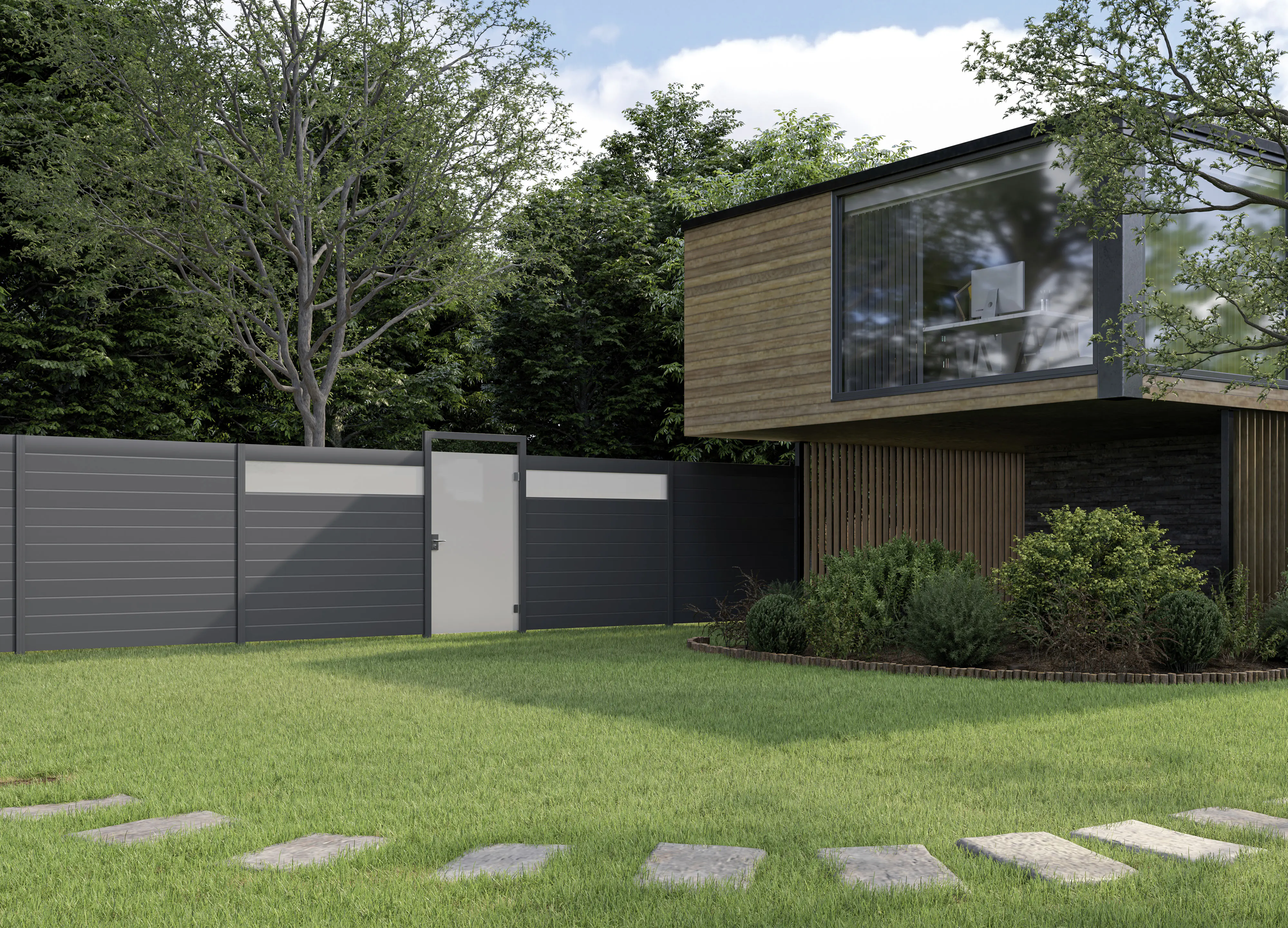 Ambiente Alu-Zaun Paneel 150 + ESG 8 mm 180 cm x 180 cm 22 mm stark