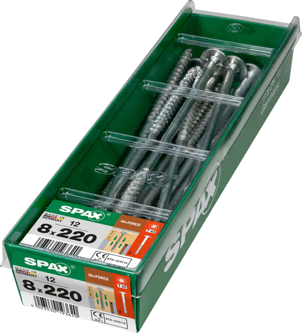 Spax Holzbauschrauben 8.0 x 220 mm TX 40 - 12 Stk. Spax Holzbauschrauben 8.0 x 220 mm TX 40 - 12 Stk.
