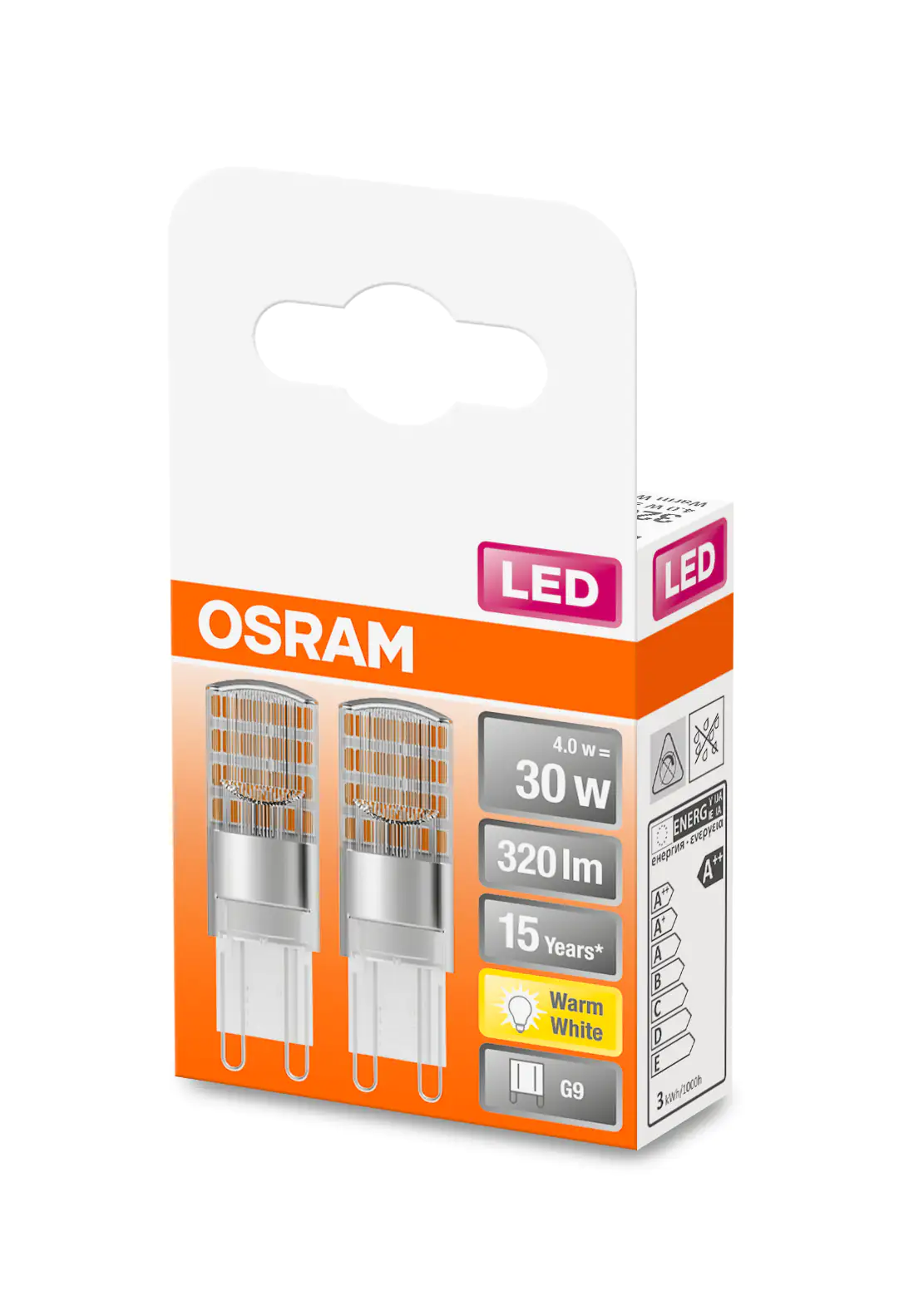 Osram LED Stiftsockellampe 30 G9 2,6W 2er Pack warmweiß, klar
