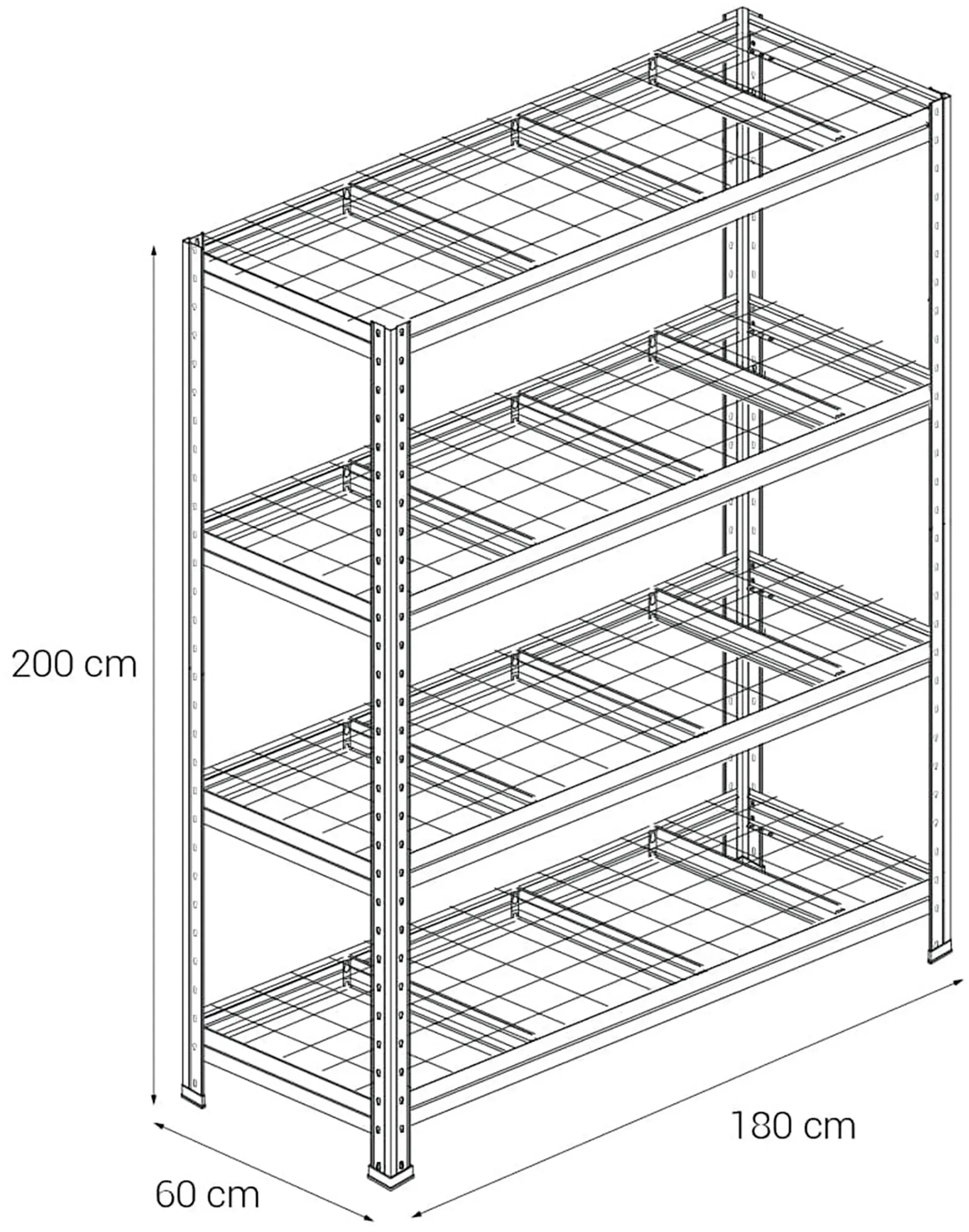 Ar Shelving Schwerlastregal Bullrack Rivet Wire verzinkt 200 x 180 4 Stahlgitterböden 2400 kg