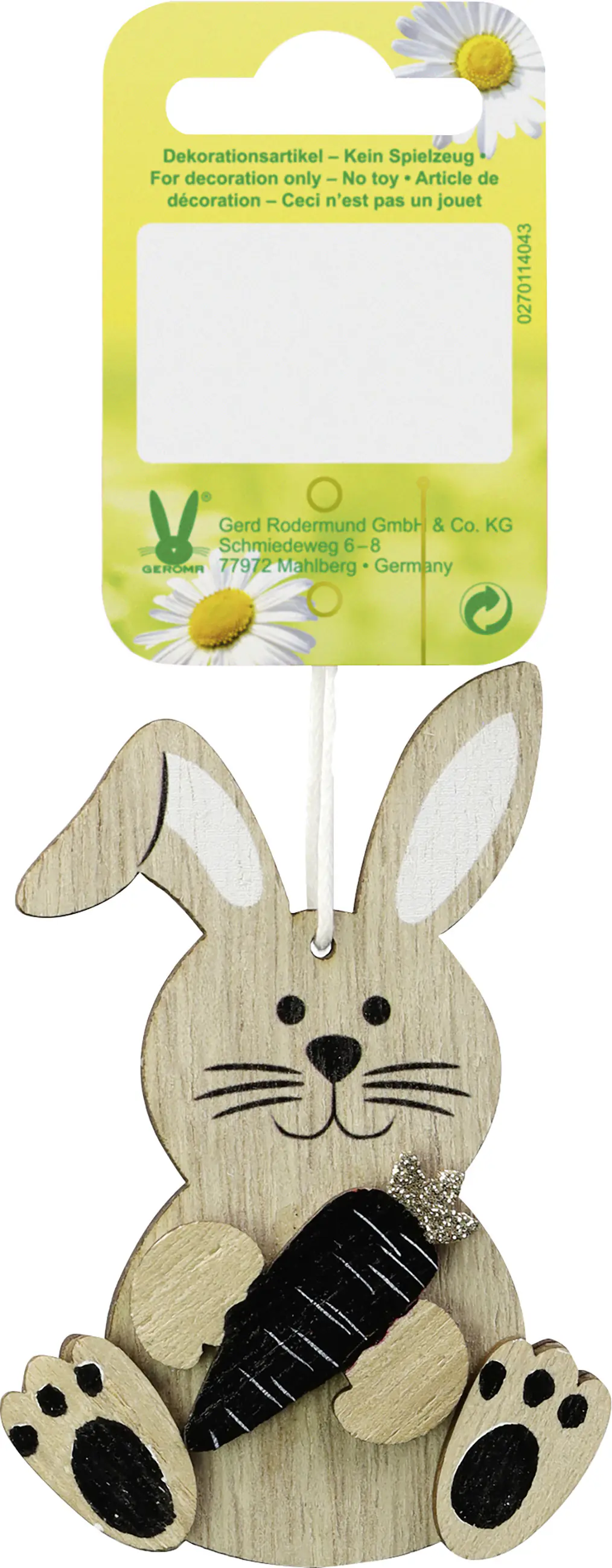 Dekohänger Hase mit Karotte 9 x 6 cm natur schrwarz